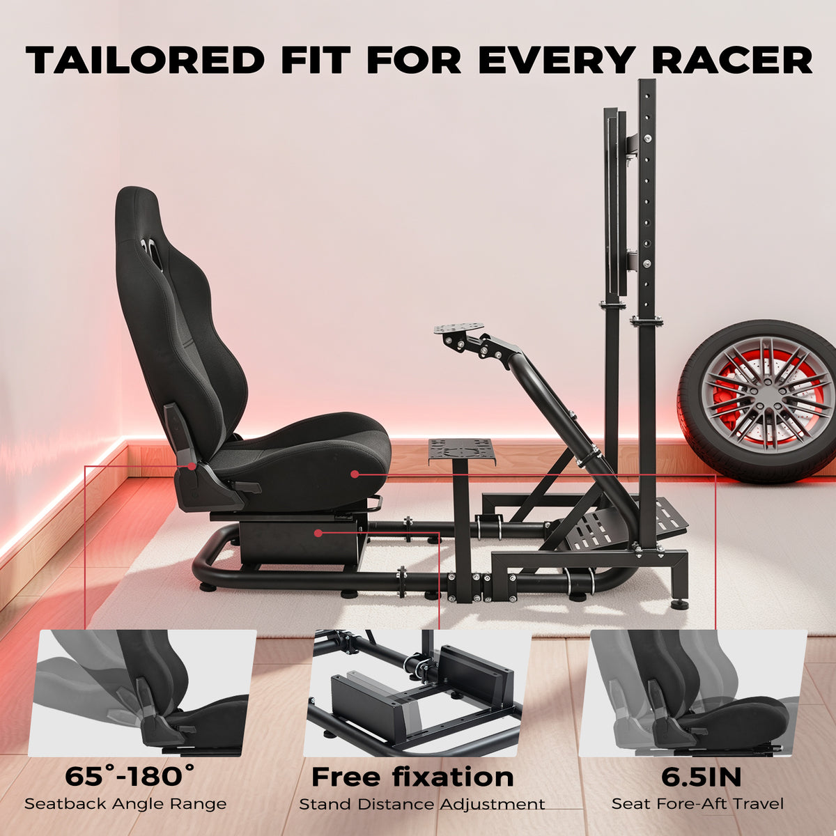 Minneer Immersive Racing Simulator Cockpit with Black Seat and TV Stand, Upgrade&Adjustable, Fit for Logitech/Fanatec/Thrustmaster G29 T248 T300, Steering Wheel Stand Not Included Wheel,Pedal & Handbrake