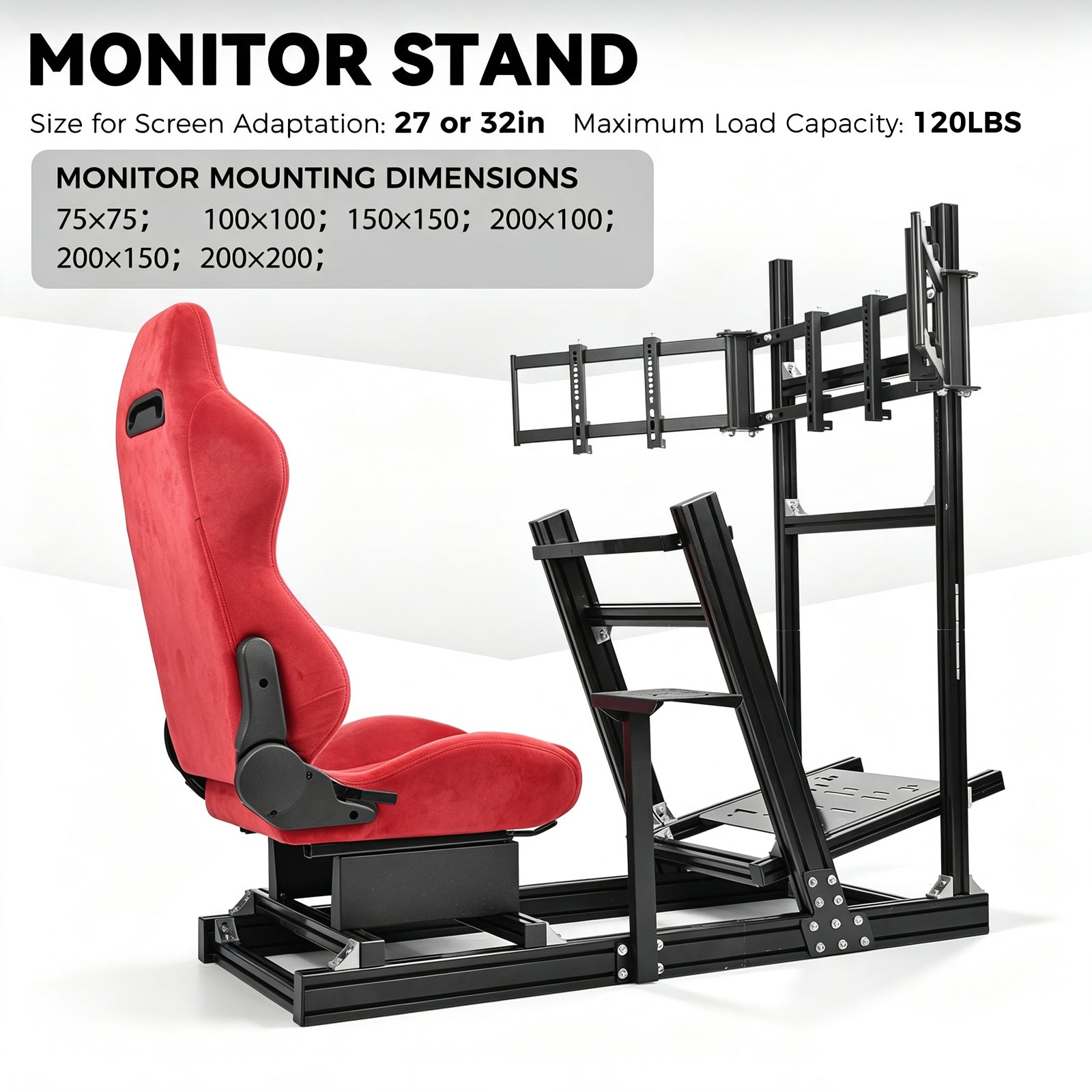 Minneer 4080 Aluminum Racing Simulator Cockpit with Suede Seat and Triple Monitor Stand, Fully Adjustability, Fit for Logitech, Thrustmaster, Fanatec G29 G920 T248, Not Include Steering Wheel,Pedals,Handbrake,Monitor