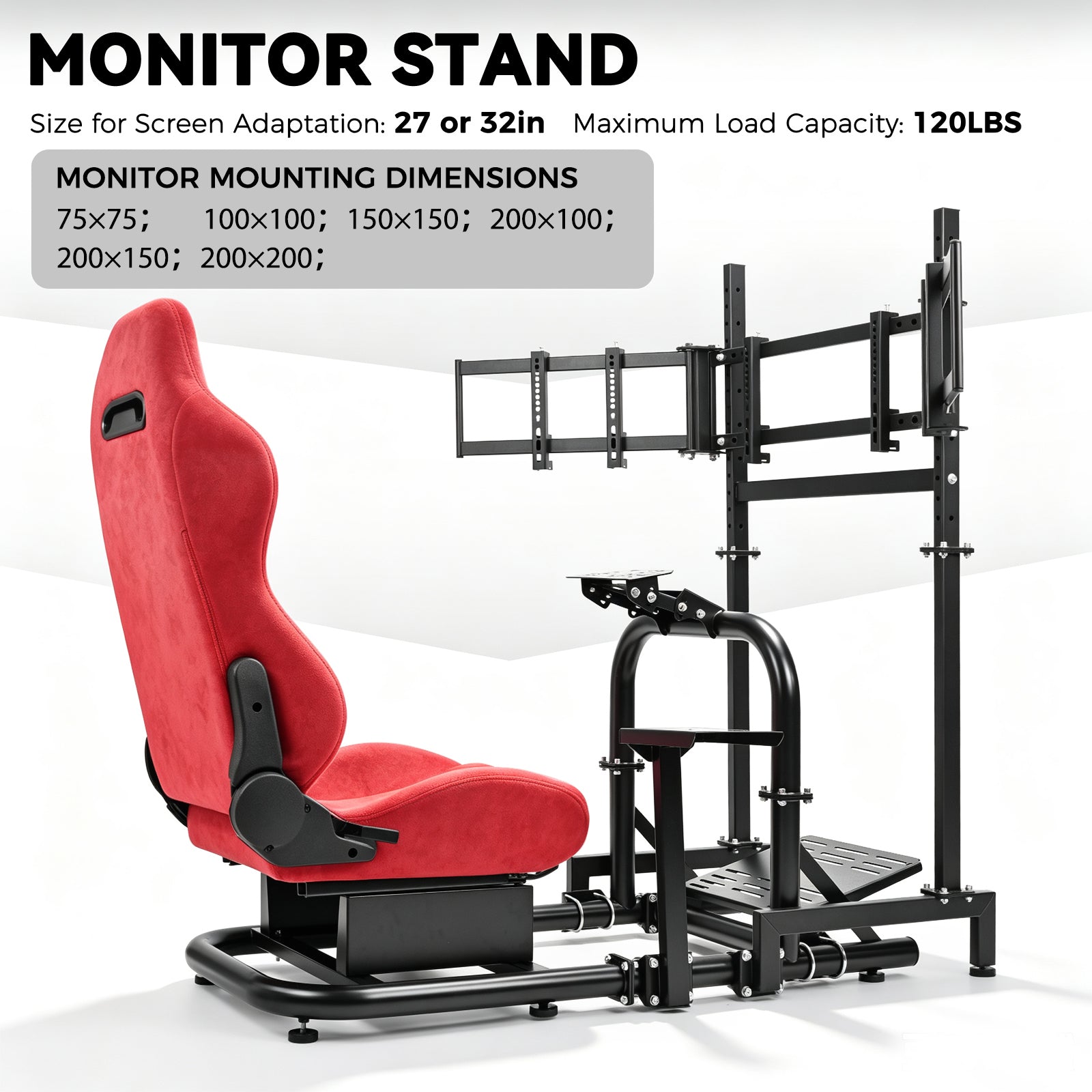 Minneer Racing Sim Cockpit with Triple Monitor Stand and Red Suede Seat, Wide Compatibility, Fit for Logitech,Thrustmaster, Fanatec G29 G923 T248, Not Include Steering Wheel,Pedals,Handbrake