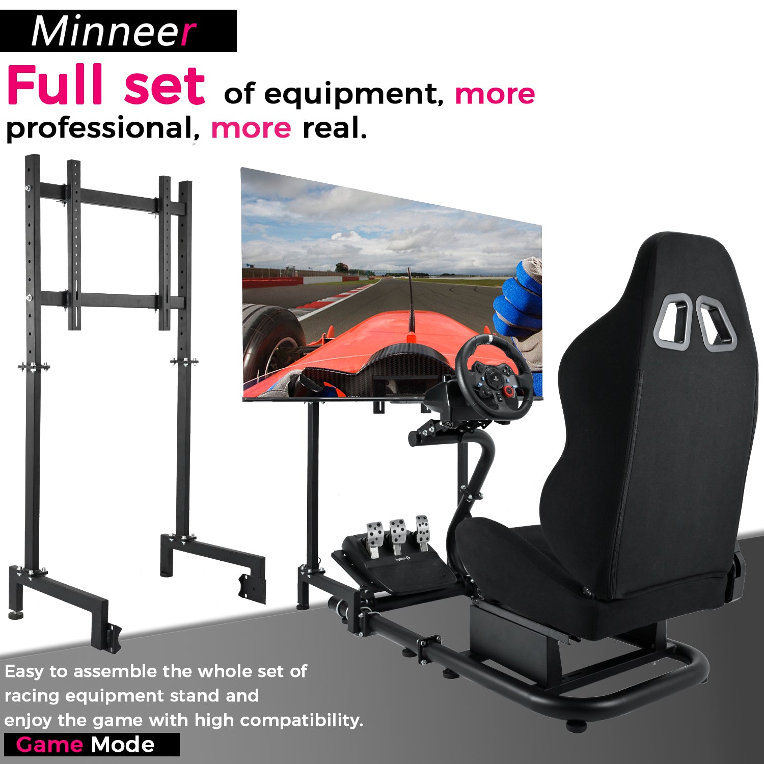 Minneer Comfortable Racing Simulator Cockpit with Seat TV Stand Fit Logitech Fanatec