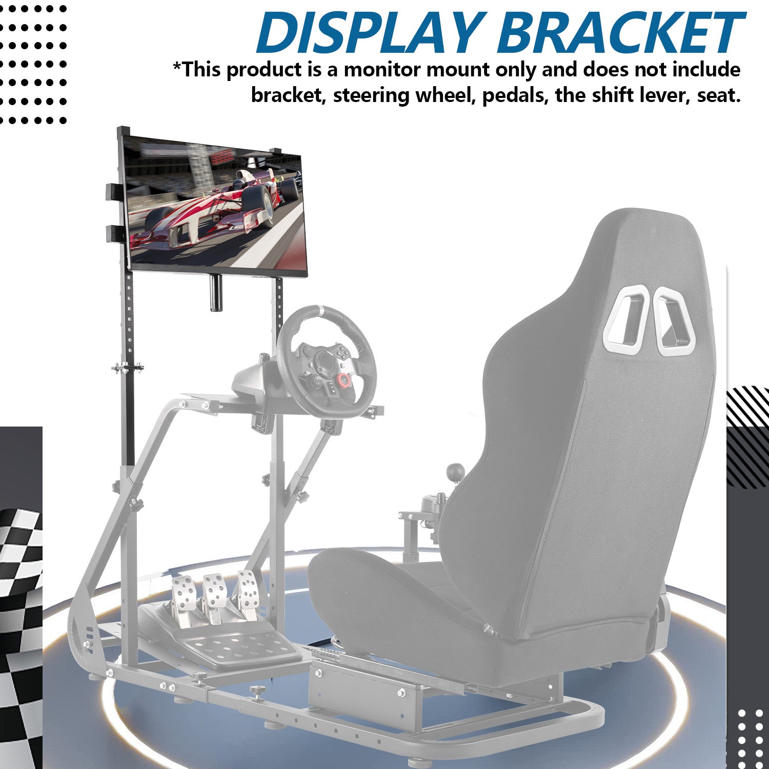 Minneer Racing Simulator Monitor Stand for Sim Racing Cockpit TV Mount Stand