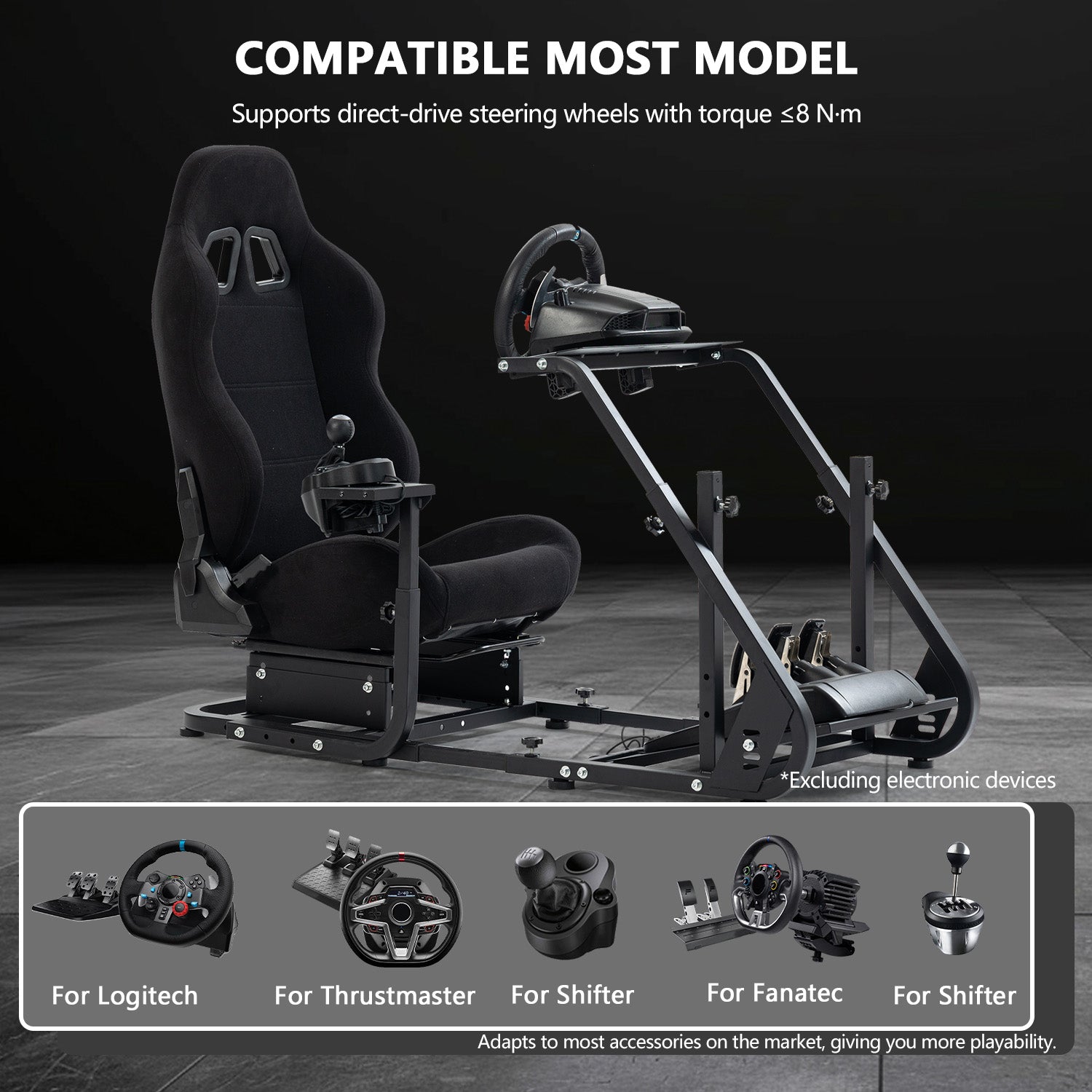 Minneer Racing Simulator Cockpit with Gaming Seat Adjustable Fit Logitech GPRO Thrustmaster