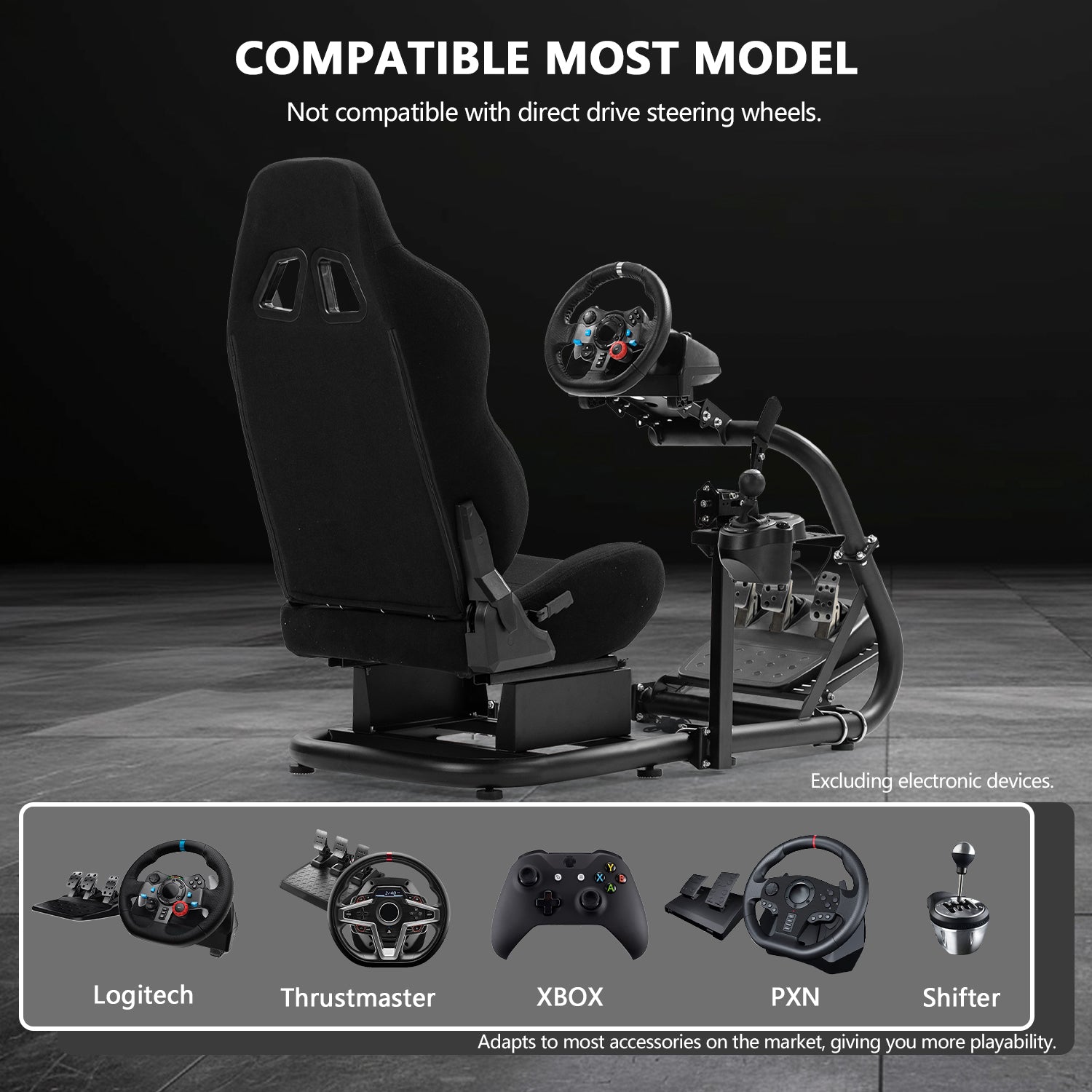 Minneer Sim Racing Cockpit  with Black Seat Fit Logitech G29 G920 G923 GPRO Fanatec