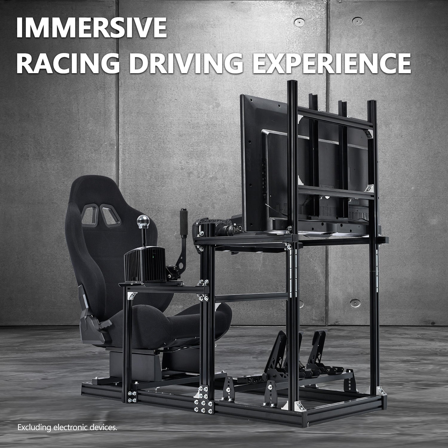 Minneer 3060 Racing Simulator Cockpit with Black Seat and TV Stand, Ul