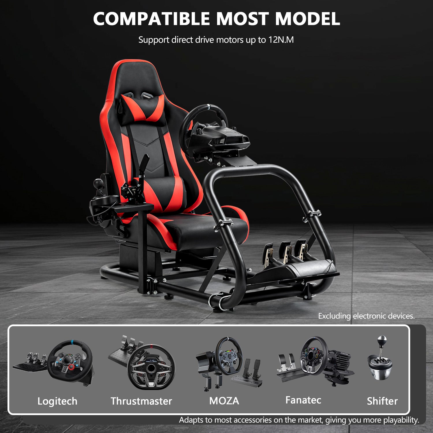 Minneer Racing Simulator Cockpit Pro with Seat Professional Sim Racing Wheel Frame Large Round Tube Fully Adjustable without Pedal Wheel and Handbrake