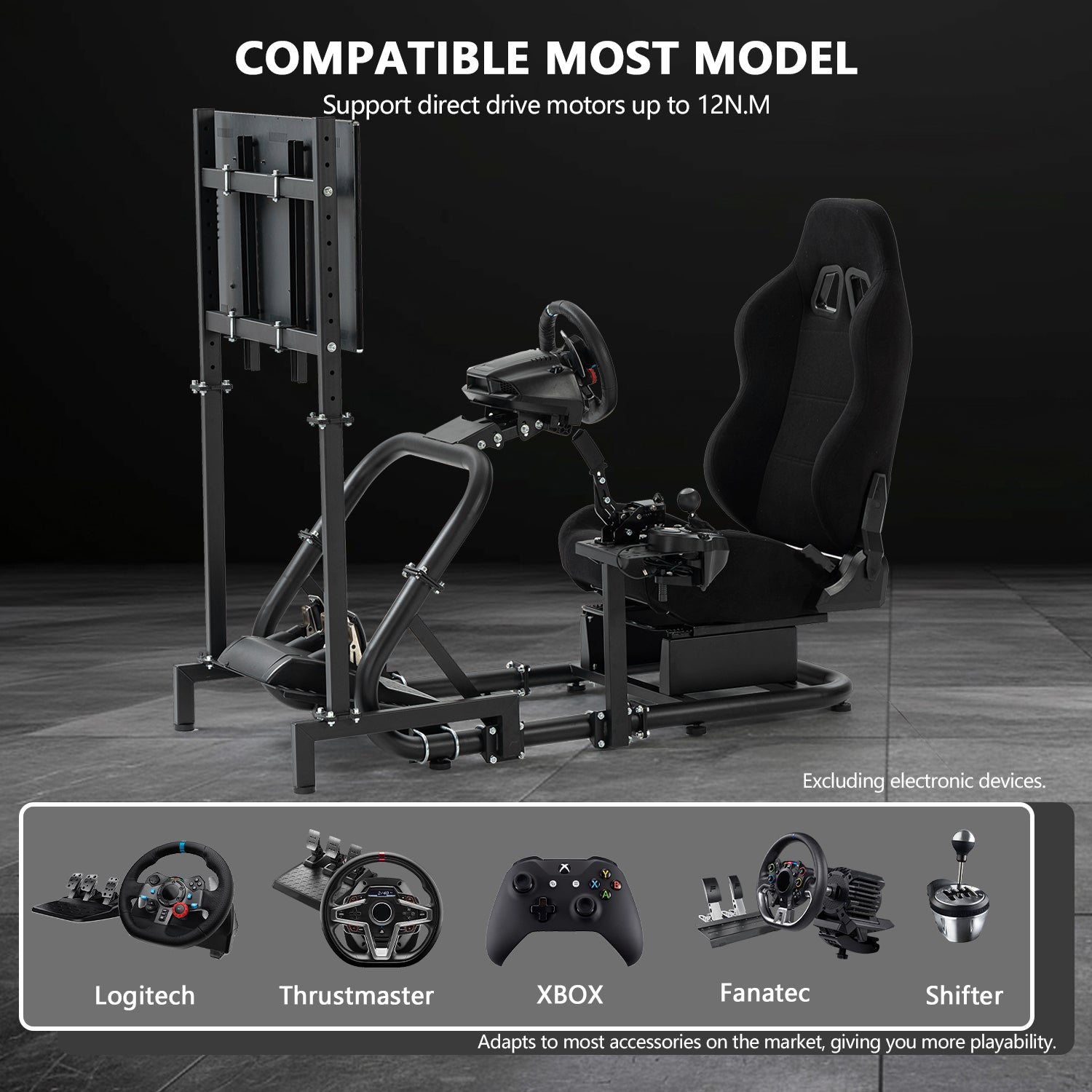 Minneer Driving Simulator Cockpit with Seat and Monitor Mount Fit Logitech Fanatec