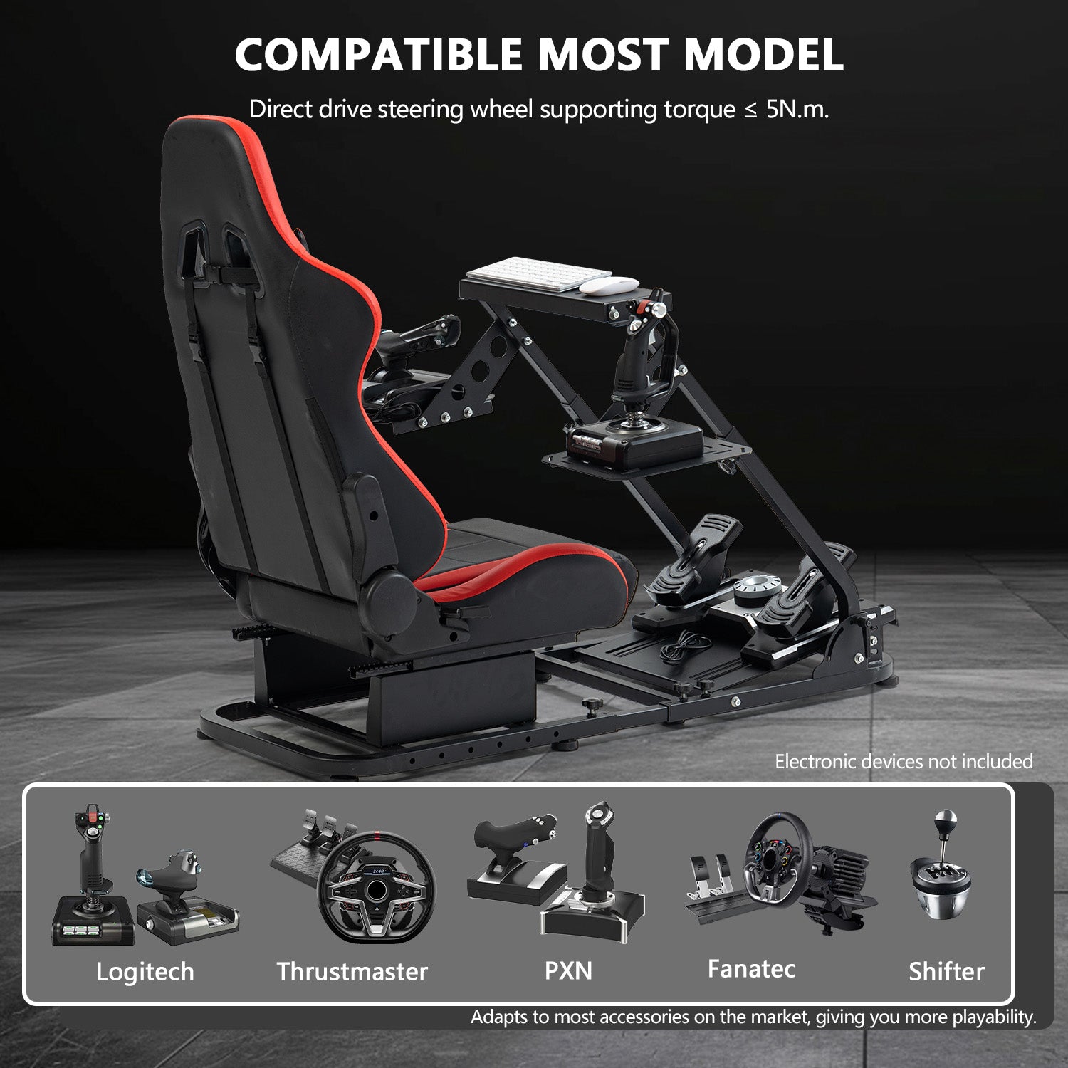 Minneer Racing Flight Sim Cockpit with Red Seat Adjustable Fit Logitech Thrustmaster