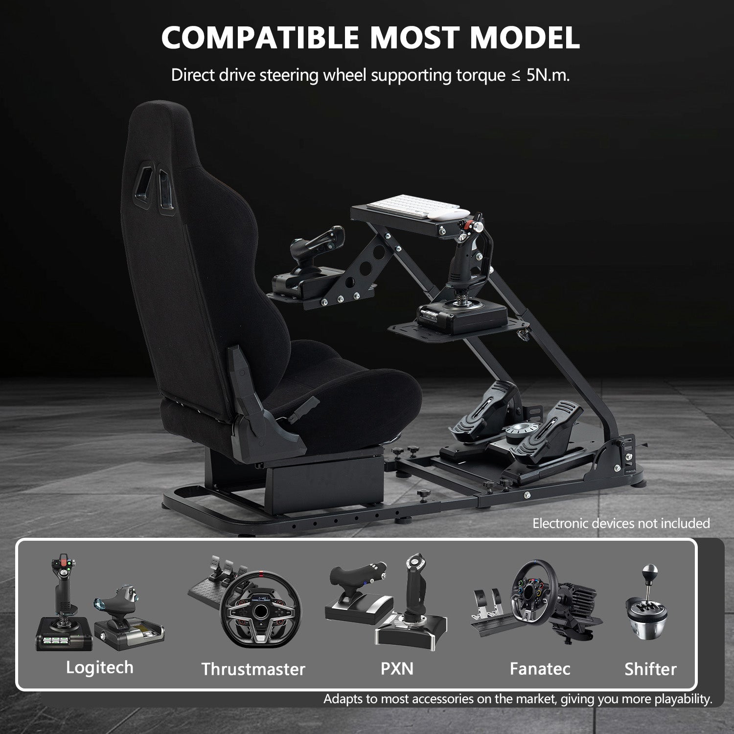 Minneer Flight Racing Sim Cockpit Foldable with Black Seat Fit Logitech X52 X56 Thrustmaster A10C HotasWarth