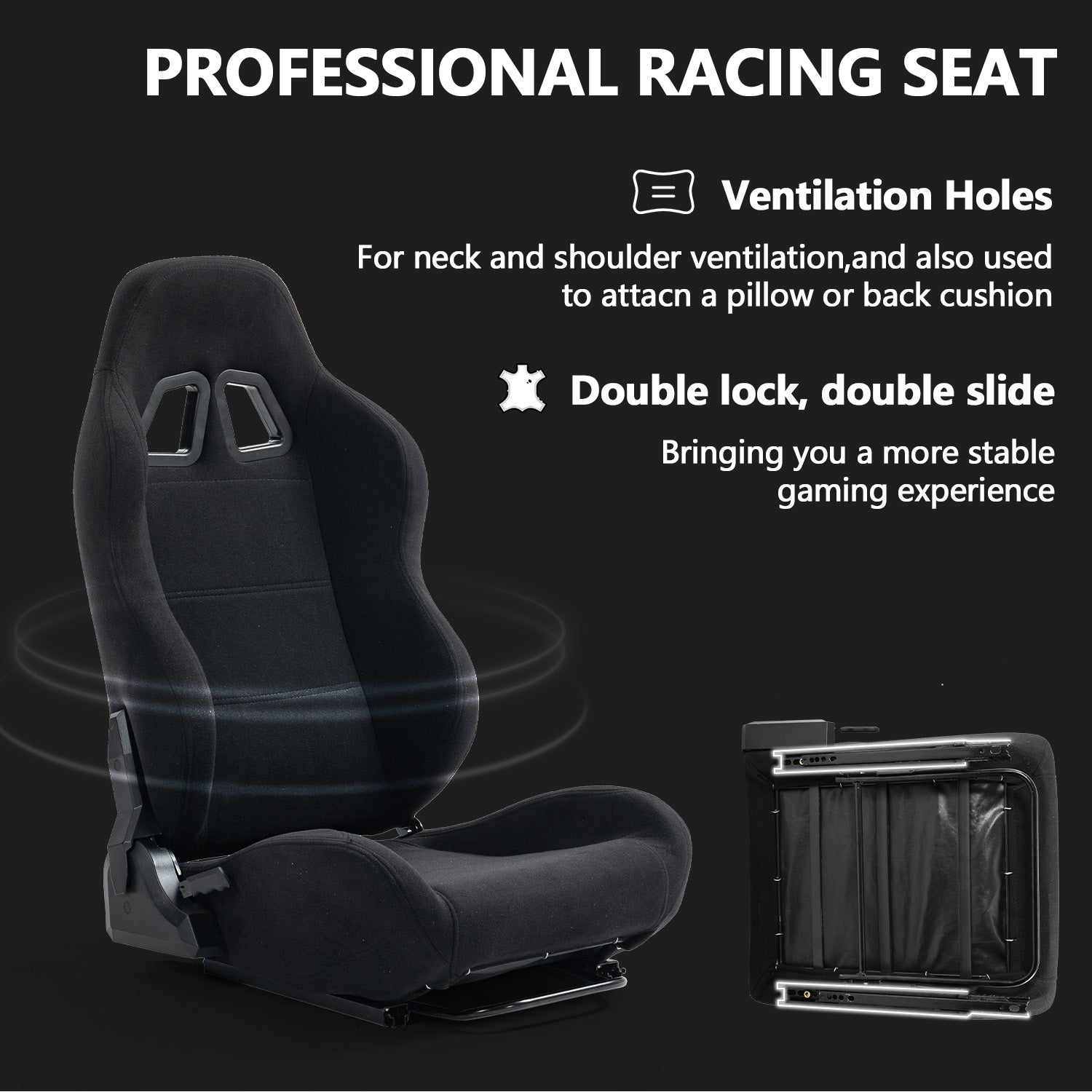 Minneer Adjustable Racing Simulator Cockpit with Black Seat and Monitor Mount Fit Logitech Fanatec