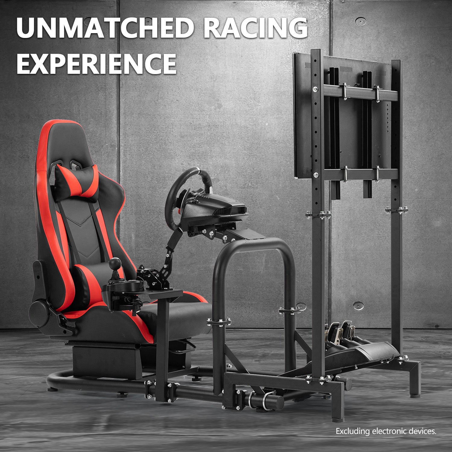Minneer Racing Simulator Cockpit with Red Seat & TV Stand Fit Logitech GPRO Fanatec CSL-DD