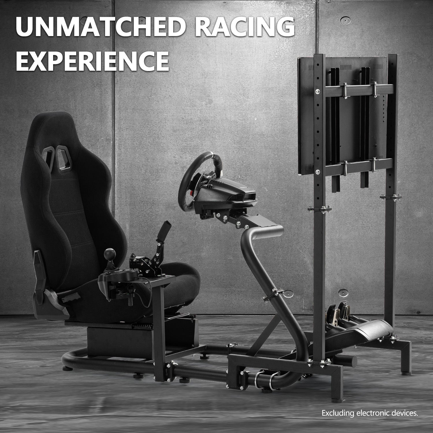 Minneer Comfortable Racing Simulator Cockpit with Black Seat & TV Stand Fit Logitech Fanatec