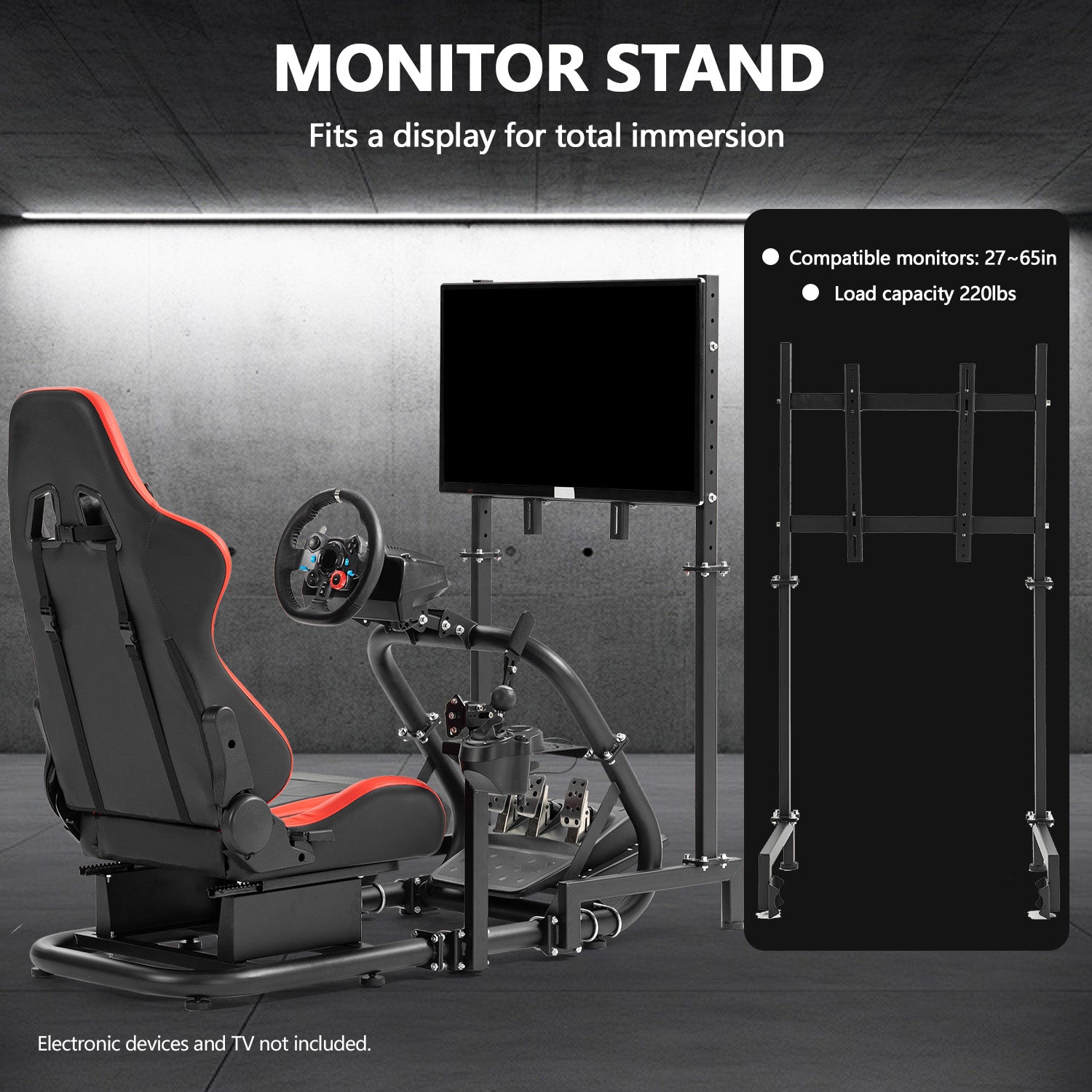 Minneer Racing Simulator Cockpit with Red Seat & Monitor Stand Fit Logitech Fanatec CSL-DD