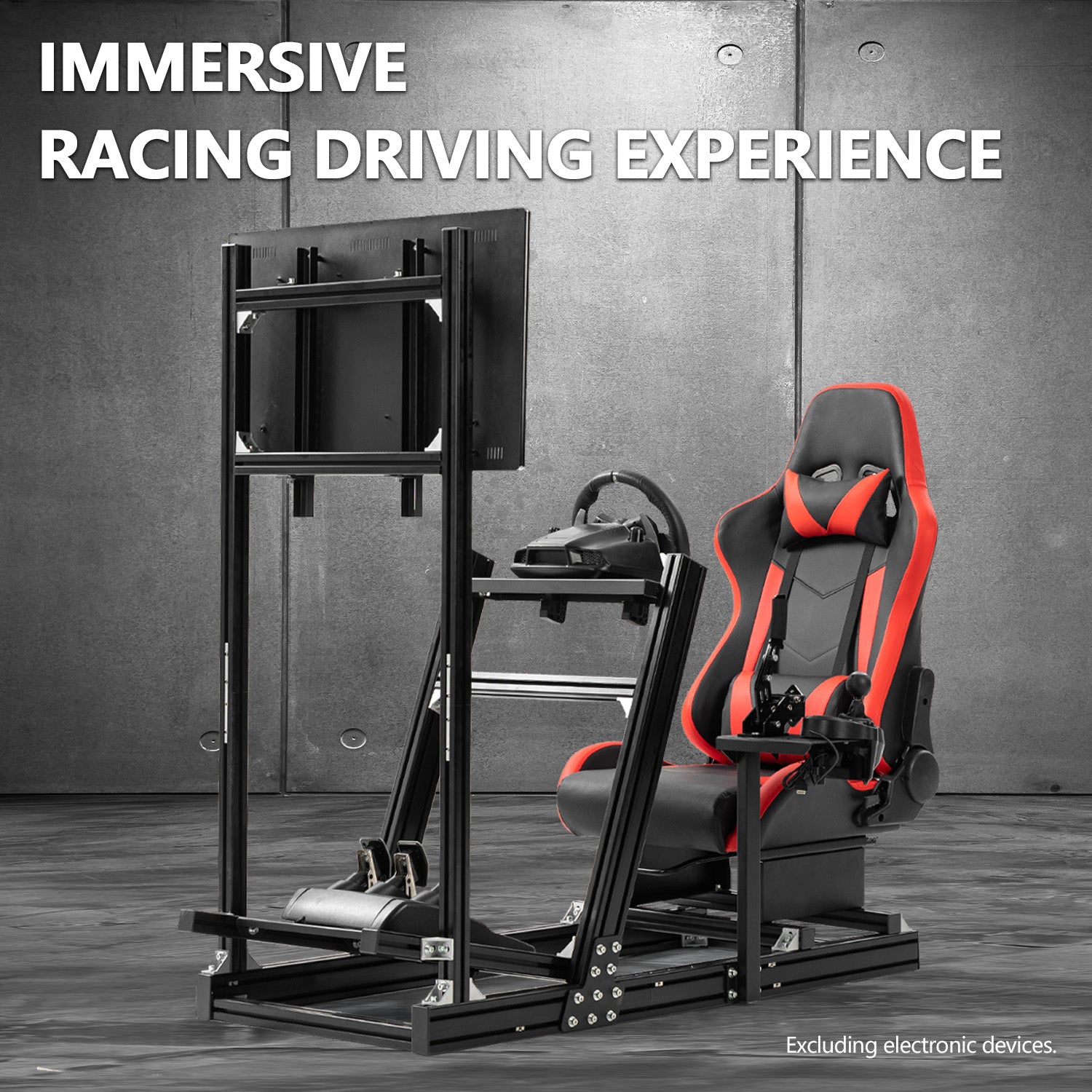 Minneer 4080 Aluminum Profile Racing Simulator Cockpit with Red Seat and Monitor Stand, Fully Adjustability, Fit for Logitech, Thrustmaster, Fanatec G29 G920 T248, Not Include Steering Wheel,Pedals,Handbrake,Monitor