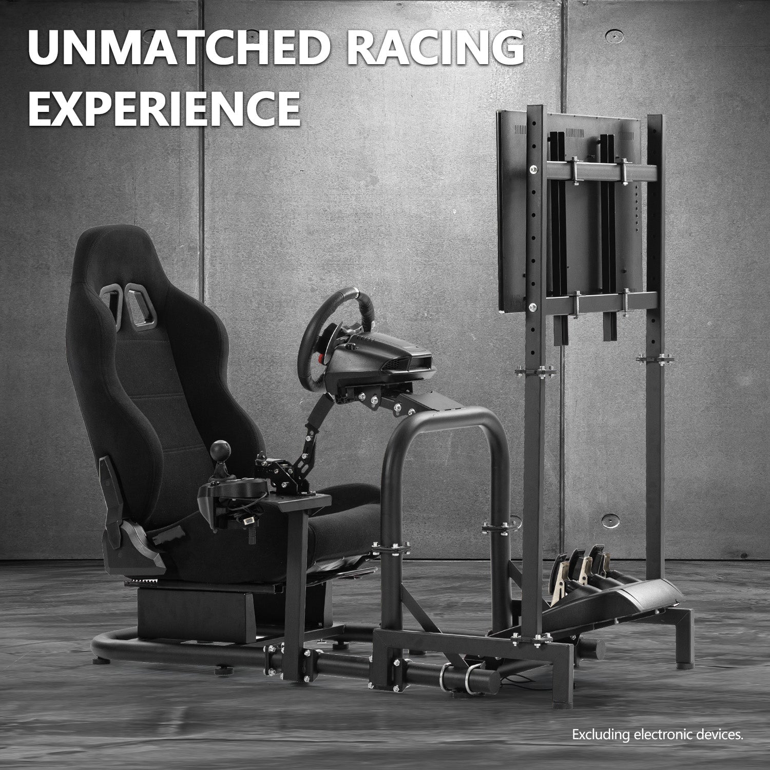 Minneer Racing Simulator Cockpit with Black Seat & TV Stand Fit Logitech Thrustmaster,Not Include Wheels Pedals and Shift Lever