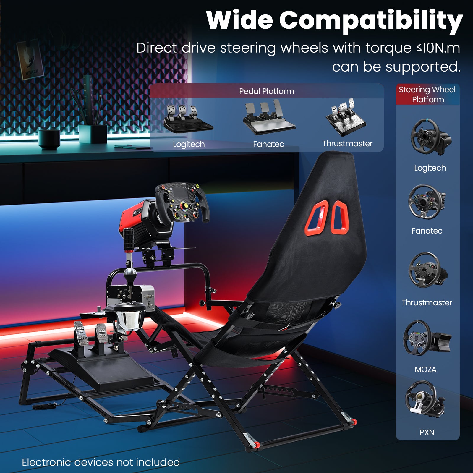 Minneer X-Type Foldable Racing Sim Cockpit – Adjustable & Universal Fit for Logitech G29, G920, G923, Thrustmaster T-GT II, T248 (Gear Not Included)