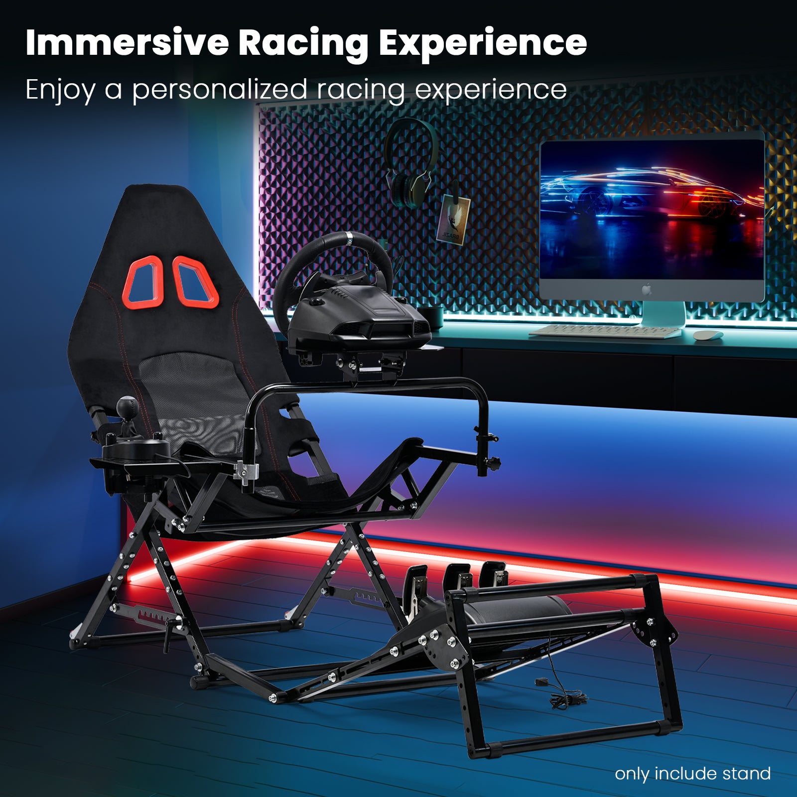 Minneer X-Type Foldable Racing Sim Cockpit – Adjustable & Universal Fit for Logitech G29, G920, G923, Thrustmaster T-GT II, T248 (Gear Not Included)