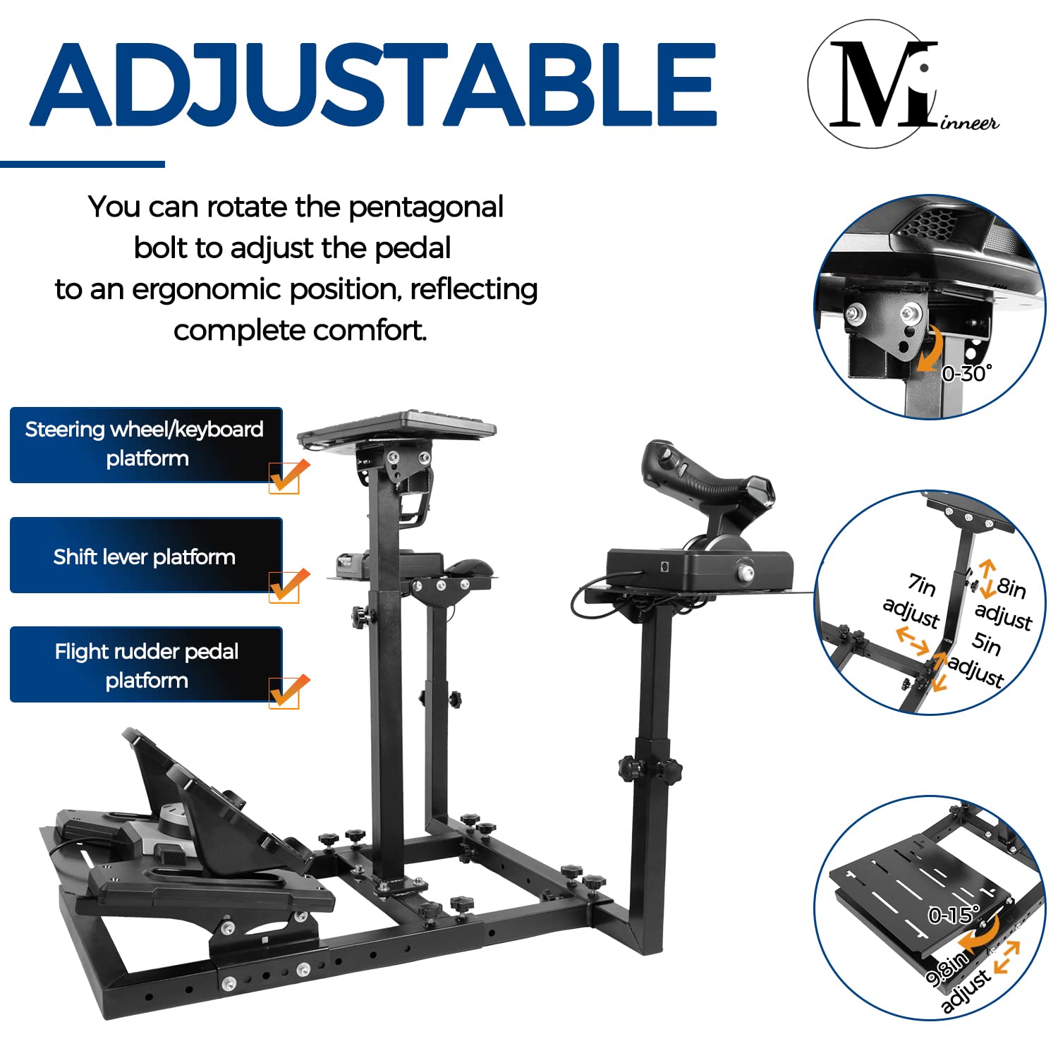 Minneer Flight Racing Sim Stand Fit Logitech X52 X56 Thrustmaster A10C HotasWarth