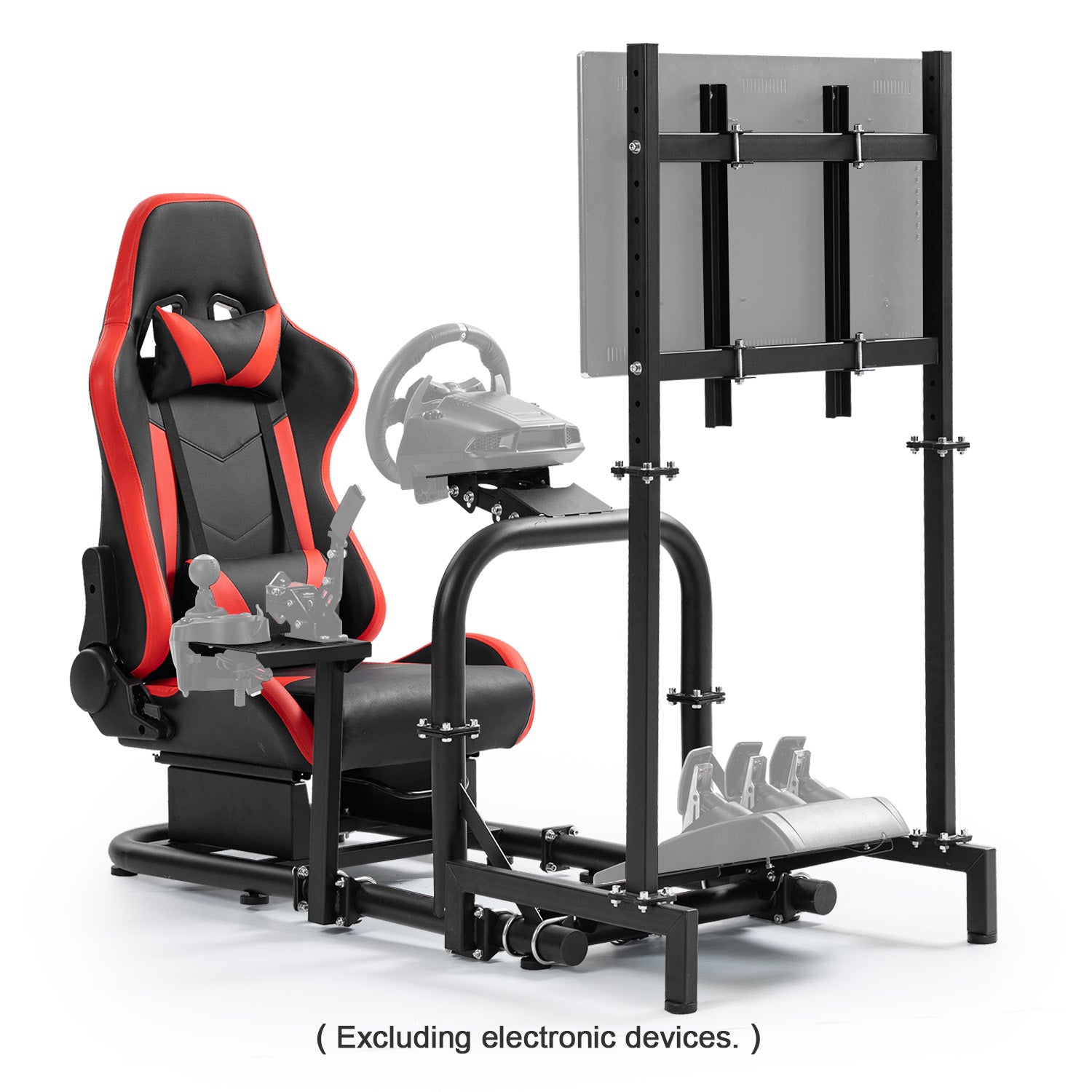 Minneer Racing Simulator Cockpit with Red Seat & TV Stand Fit Logitech GPRO Fanatec CSL-DD
