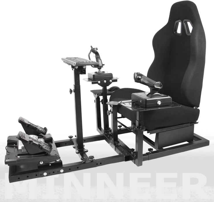 Minneer™ 2023 NEW Flight Simulator Cockpit Fit for Logitech X52/X52pro/X56, Thrustermaster HOTAS WARTHOG, Compatible with G25/G27/G29/G920/G923/TMX/T150/T300 (Included Black Seat)