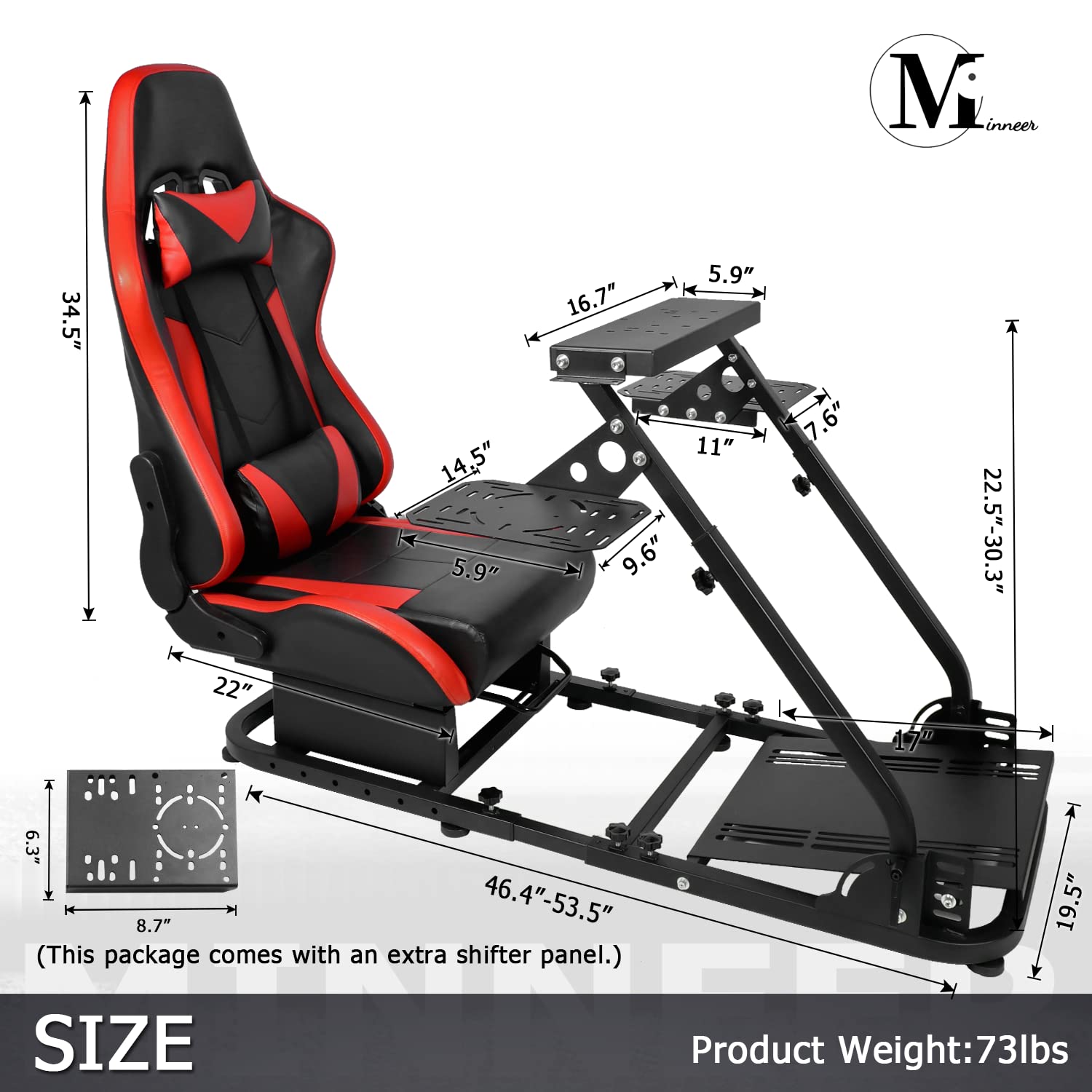 Minneer Racing Flight Sim Cockpit with Seat Adjustable Fit Logitech Thrustmaster