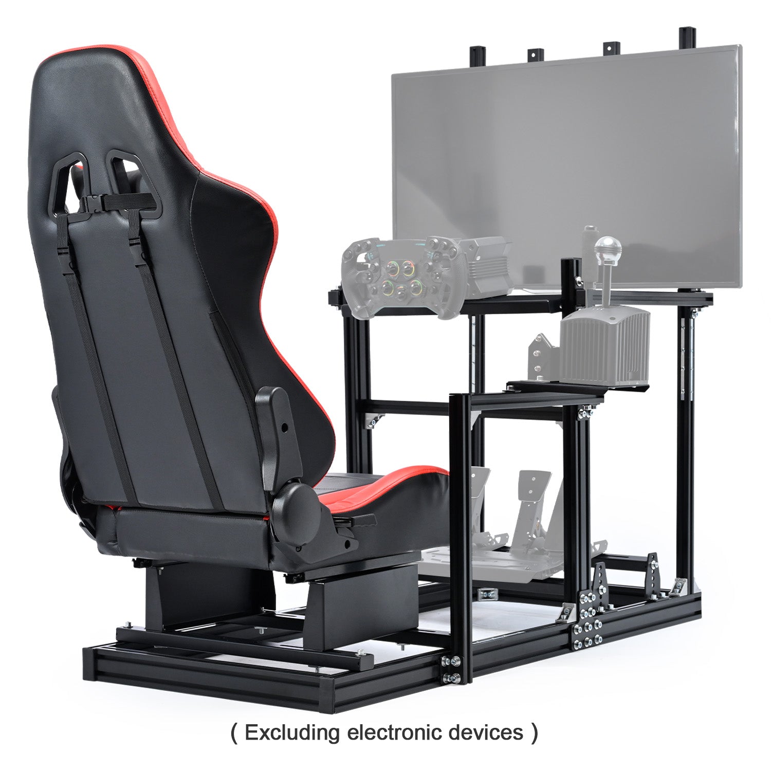 Minneer 3060 Racing Simulator Cockpit with Red Seat & TV Stand Fit for Logitech,Not Include Wheel Pedal and Shift Lever