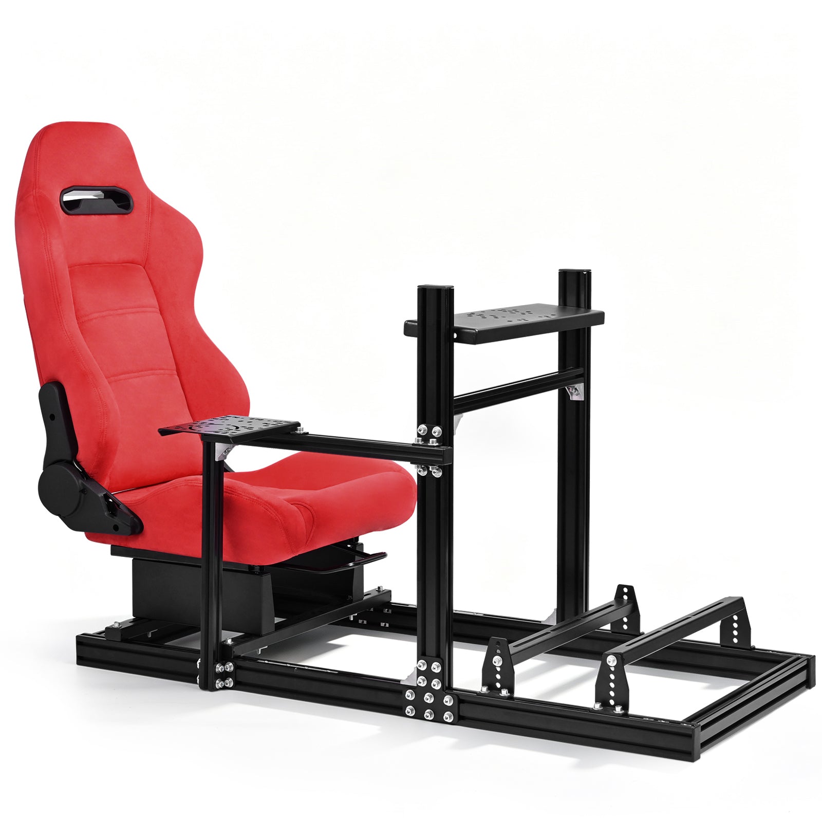 Minneer 3060&3030 Aluminium Racing Simulator Cockpit, fit for Fanatec, for Logitech, for Thrustmaster, Racing Stand with Red Suede Seat, Steering Wheel and Pedals Not Include
