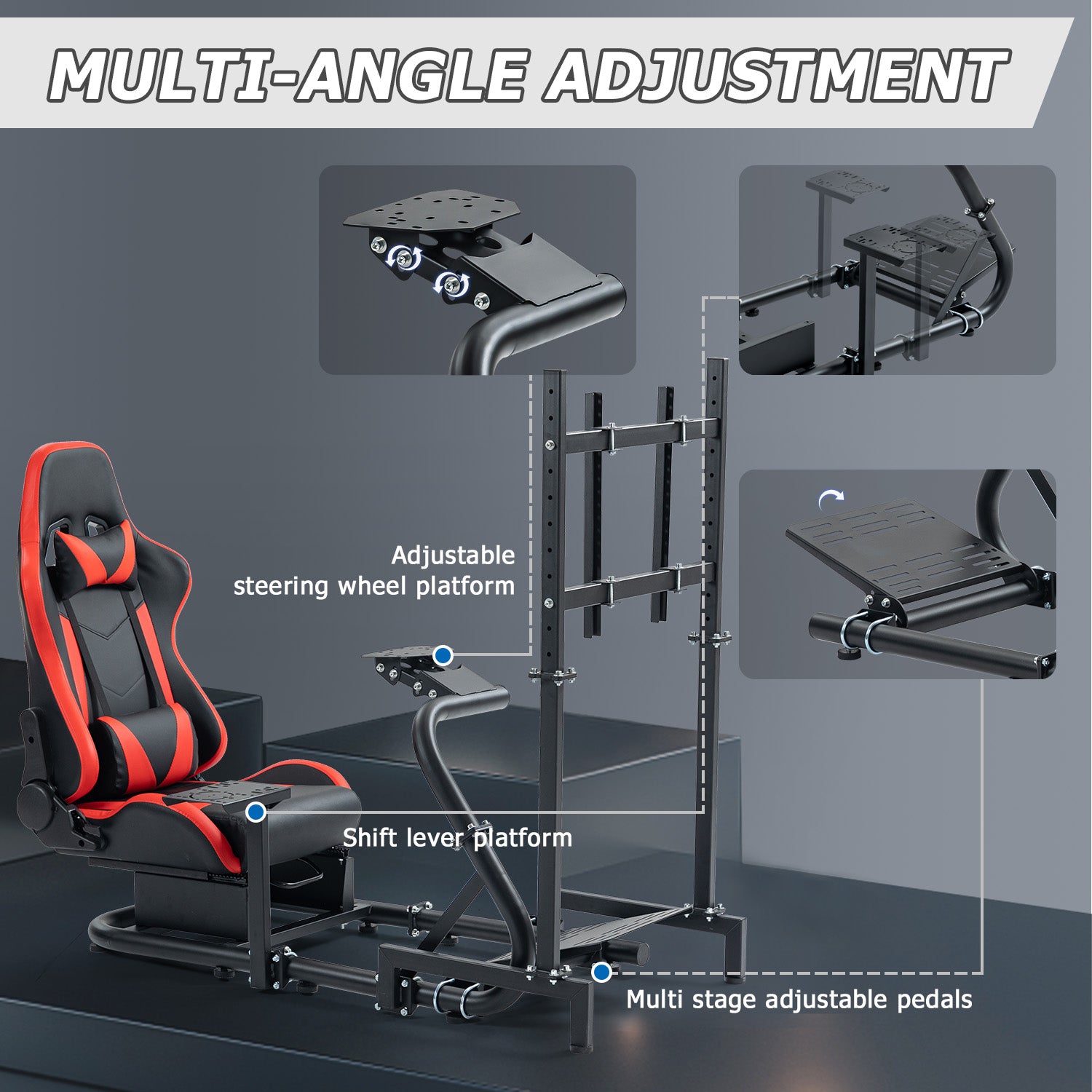 Minneer Racing Simulator Cockpit with Seat Monitor Stand Fit Logitech Fanatec CSL-DD