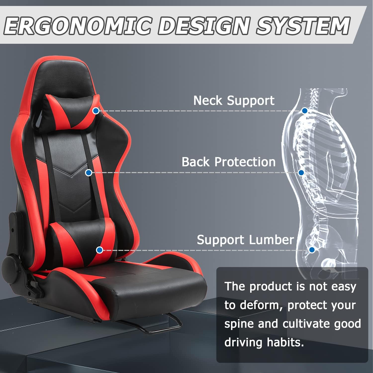 Used-Minneer Gaming Racing Seat with Neck Pillow and Waist Pillow Ergonomic for Driving Simulator Cockpit