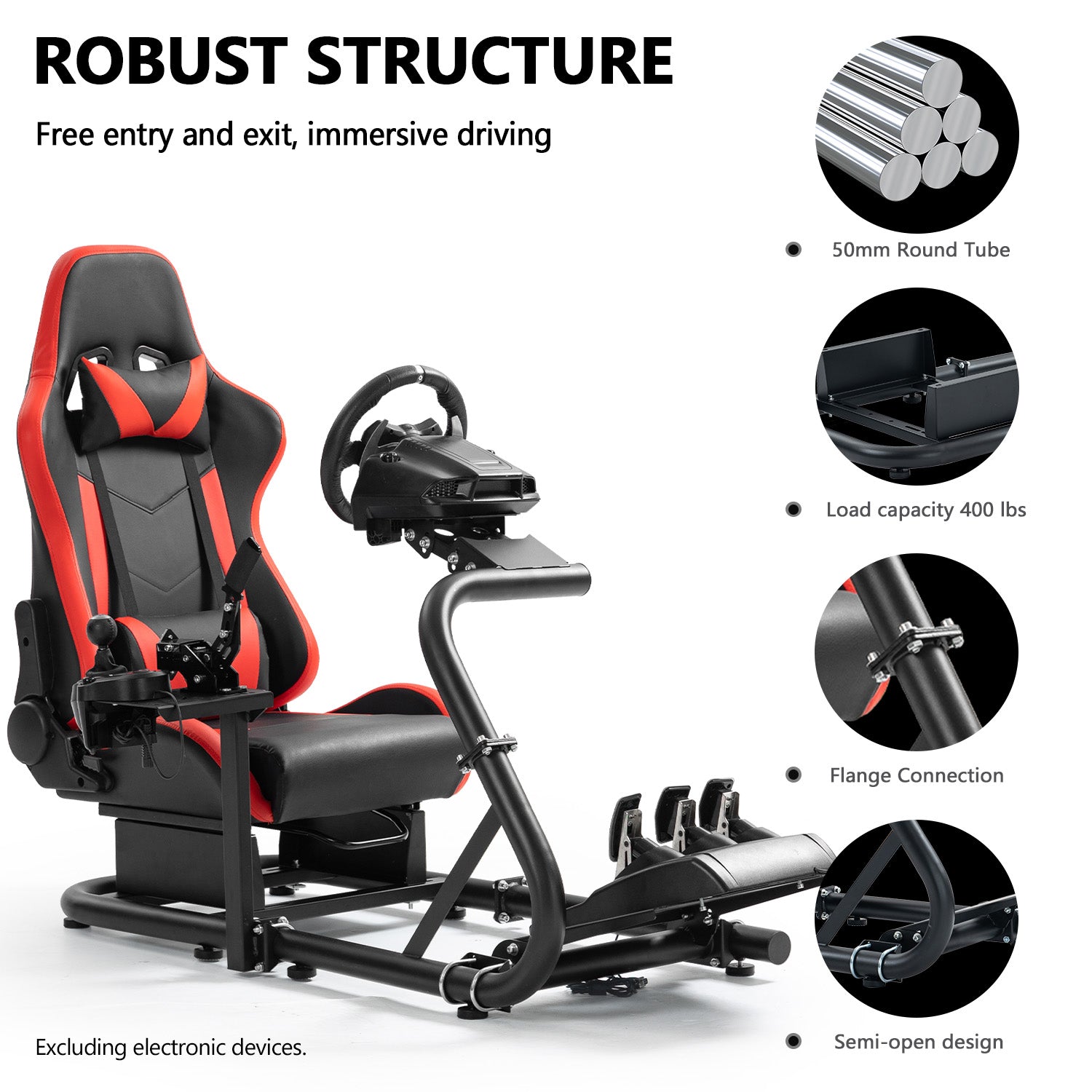 Minneer Sim Racing Cockpit with Red Seat Fit Logitech G29 G920 G923 Thrustmaster T300RS
