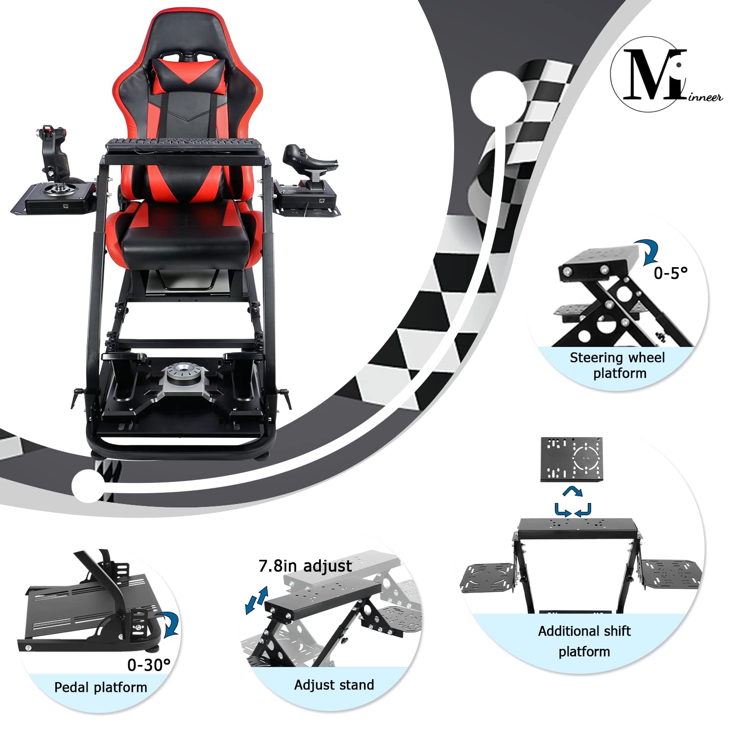 Minneer Racing Flight Sim Cockpit with Seat Adjustable Fit Logitech Thrustmaster