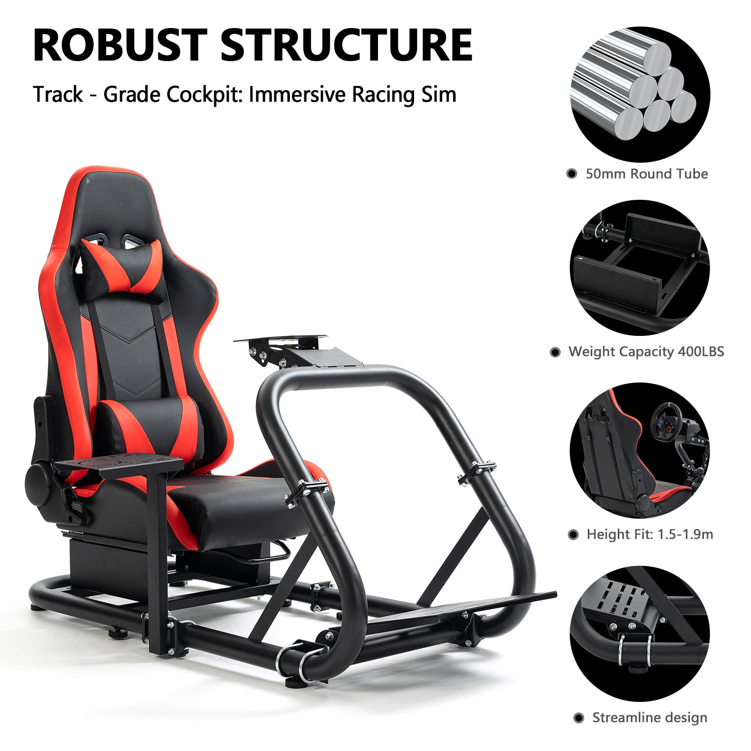 Minneer Upgrade Racing Sim Cockpit Stable with Seat Fit Logitech GPRO Fanatec
