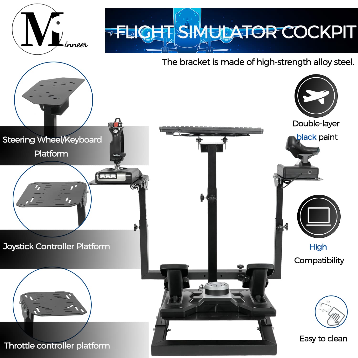 Minneer Flight Racing Sim Stand Fit Logitech X52 X56 Thrustmaster A10C HotasWarth