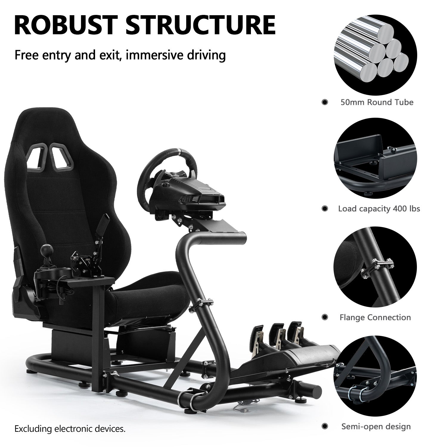 Minneer Sim Racing Cockpit  with Black Seat Fit Logitech G29 G920 G923 GPRO Fanatec