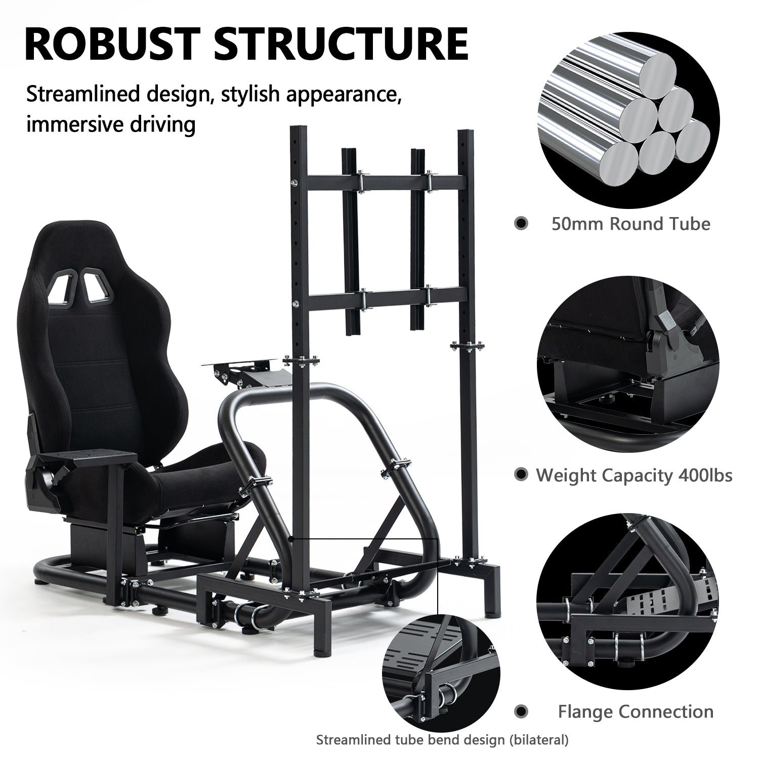 Minneer Driving Simulator Cockpit with Seat and Monitor Mount Fit Logitech Fanatec