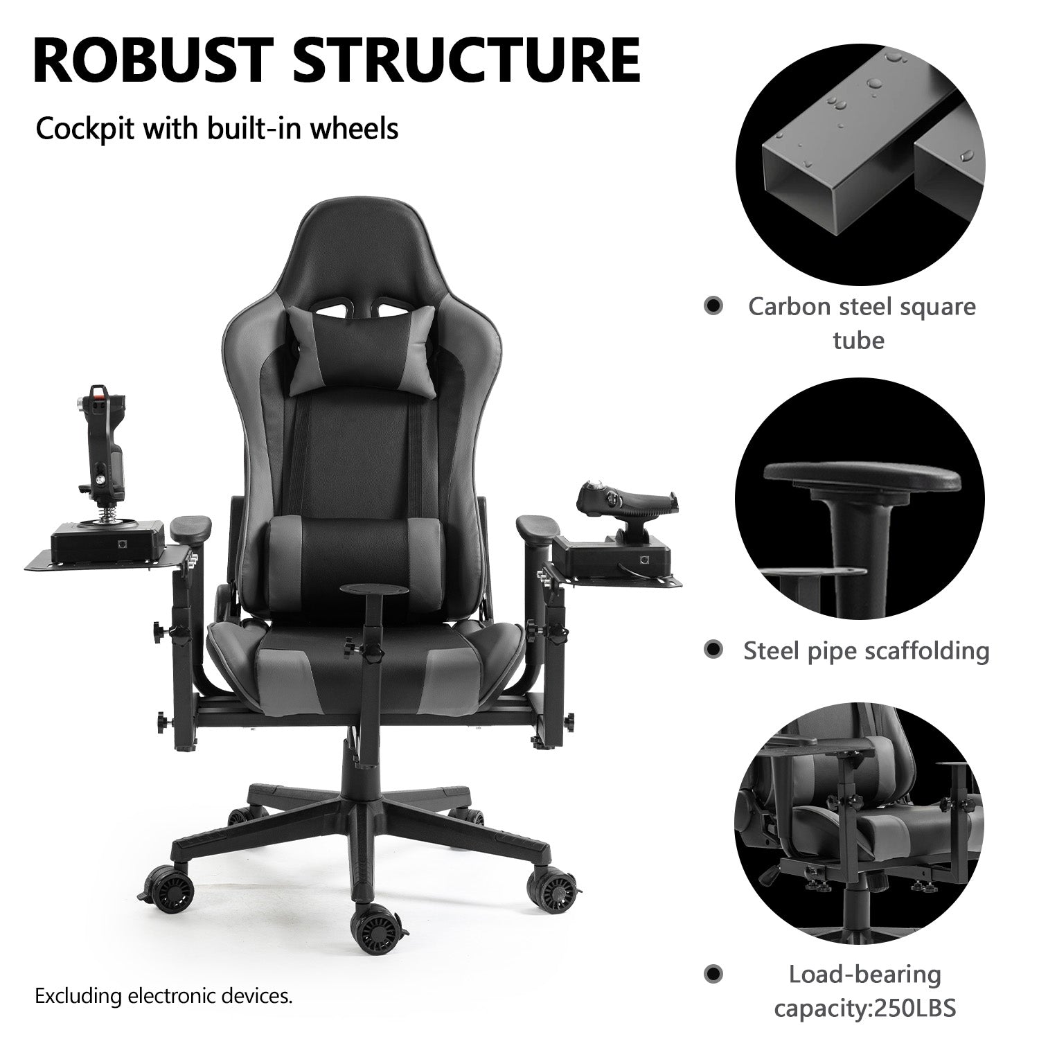 Minneer Flight Simulator Stand with Gray Seat Fit Logitech X52 X56 Thrustmaster