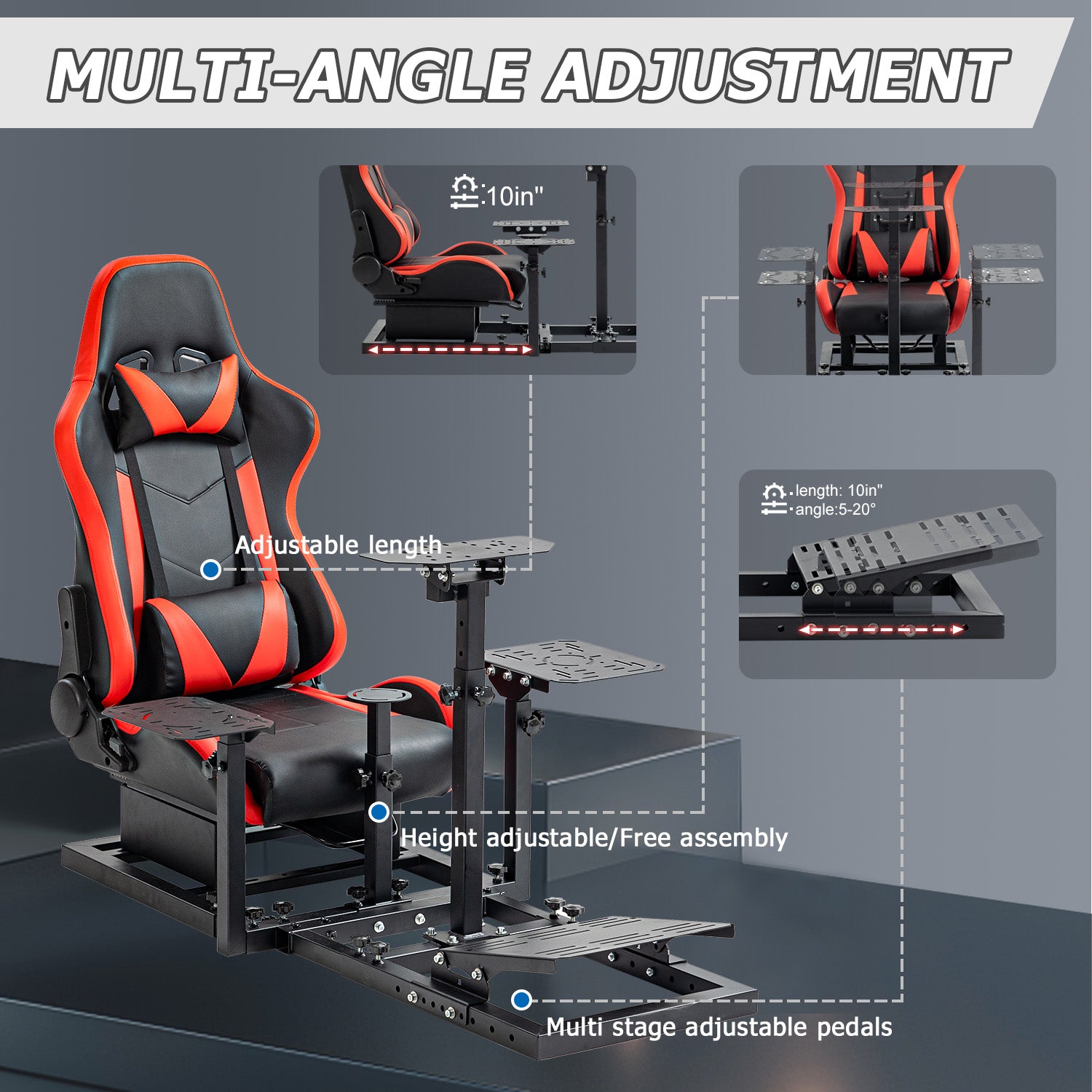 Minneer New Flight Racing Simulator Cockpit with Red Seat Fit Logitech Fanatec CSL-DD