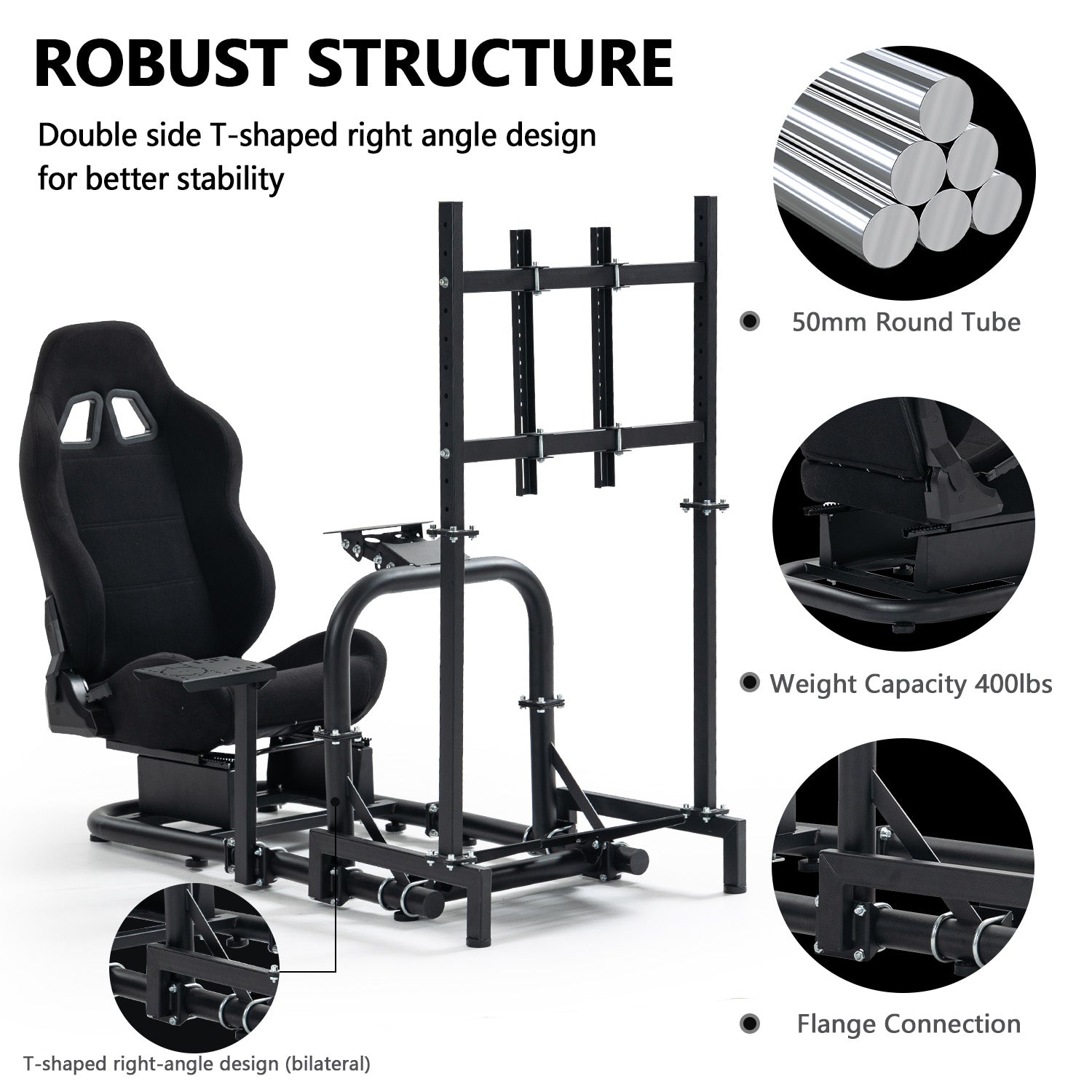 Minneer Racing Simulator Cockpit with Black Seat & TV Stand Fit Logitech Thrustmaster,Not Include Wheels Pedals and Shift Lever