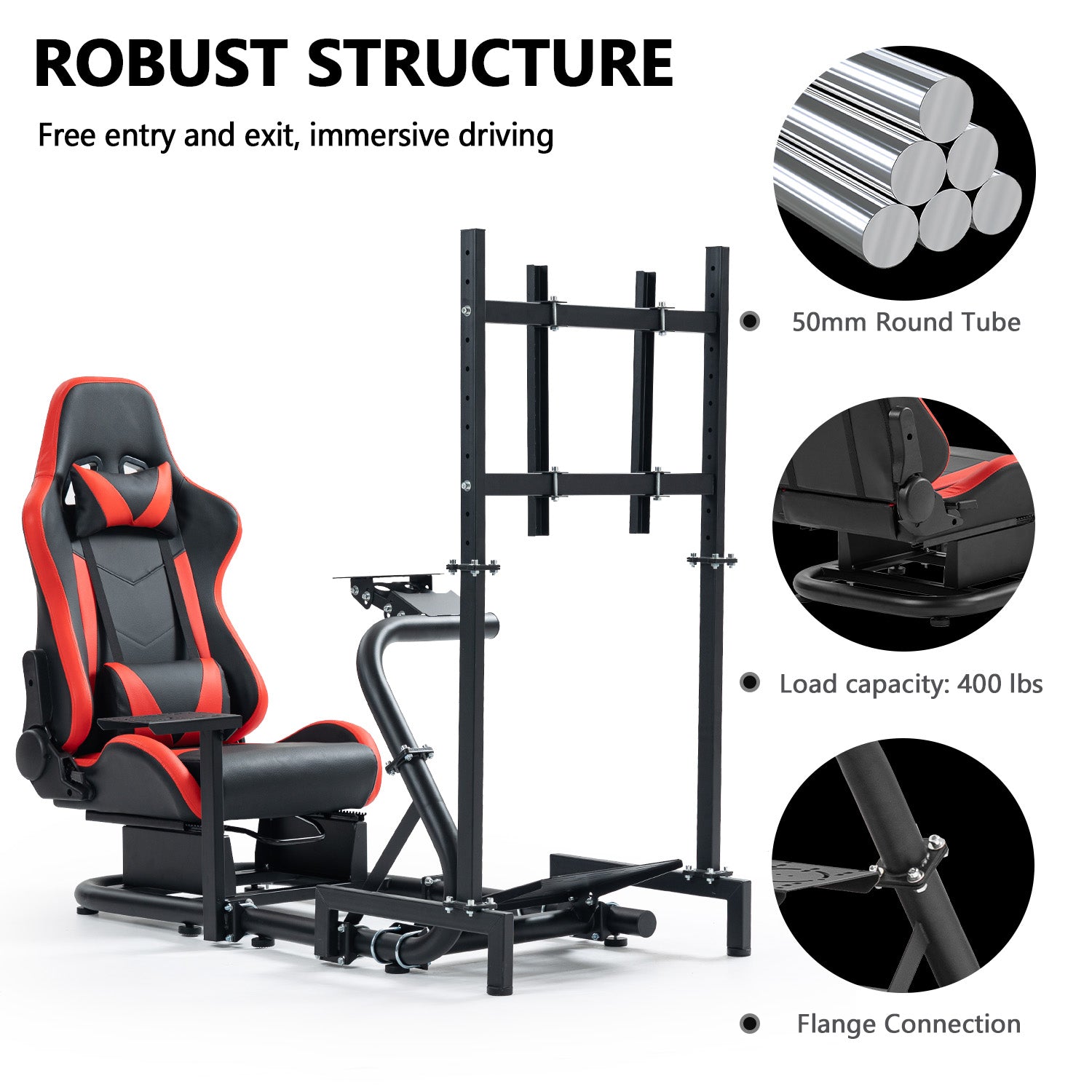 Minneer Racing Simulator Cockpit with Red Seat & Monitor Stand Fit Logitech Fanatec CSL-DD