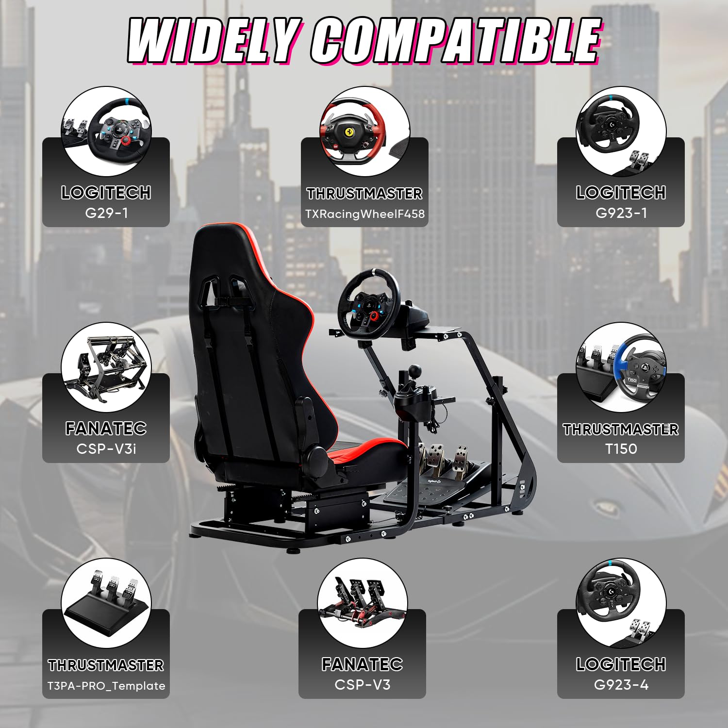 Minneer Racing Simulator Cockpit Stable with Seat Fit Logitech G29 G920 GPRO Fanatec CSL-DD