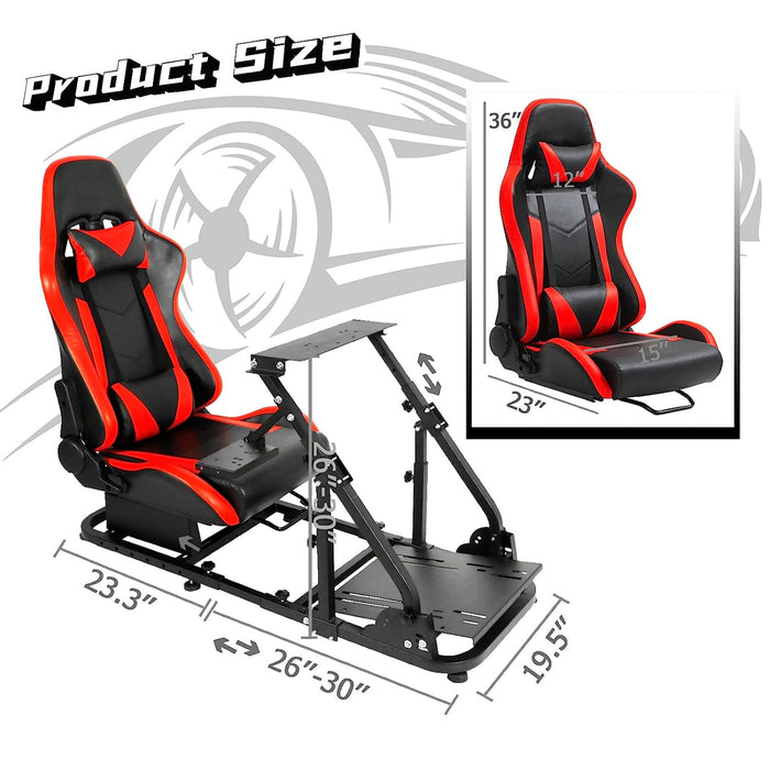 Minneer™ Racing Simulator Cockpit with Red Seat Racing Wheel Stand Fits Logitech G923 G29 G920 Thrustmaster Fanatec Adjustable Steering Wheel and Pedals not Included