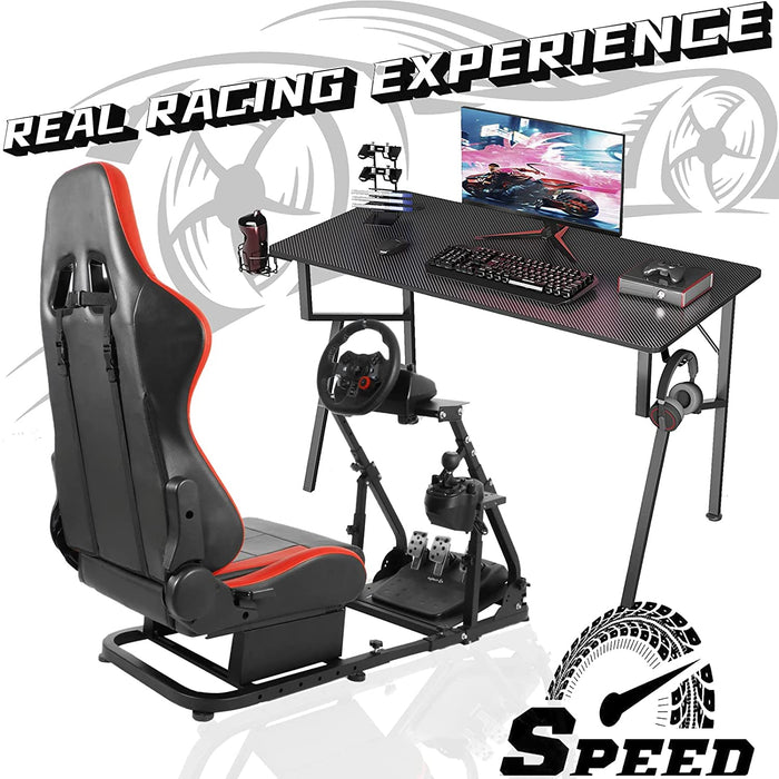 Minneer™ Racing Simulator Cockpit with Red Seat Racing Wheel Stand Fits Logitech G923 G29 G920 Thrustmaster Fanatec Adjustable Steering Wheel and Pedals not Included