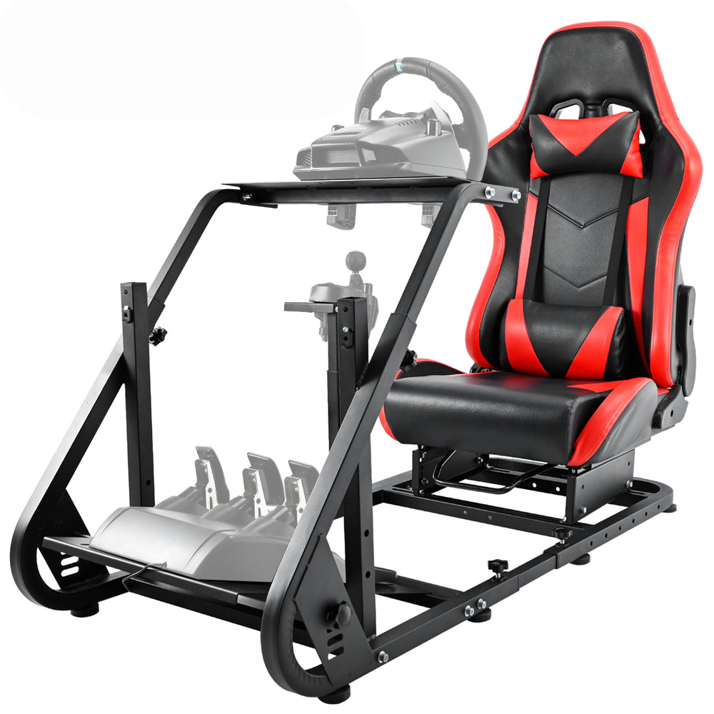 Minneer™ Racing Simulator Cockpit with Red Chair Racing Wheel Stand Fits Logitech G25 G27 G29 and G920,All Thrustmaster,All Fanatec Wheels Fits Xbox, Playstation, PC,Wheel& Pedals Not Included
