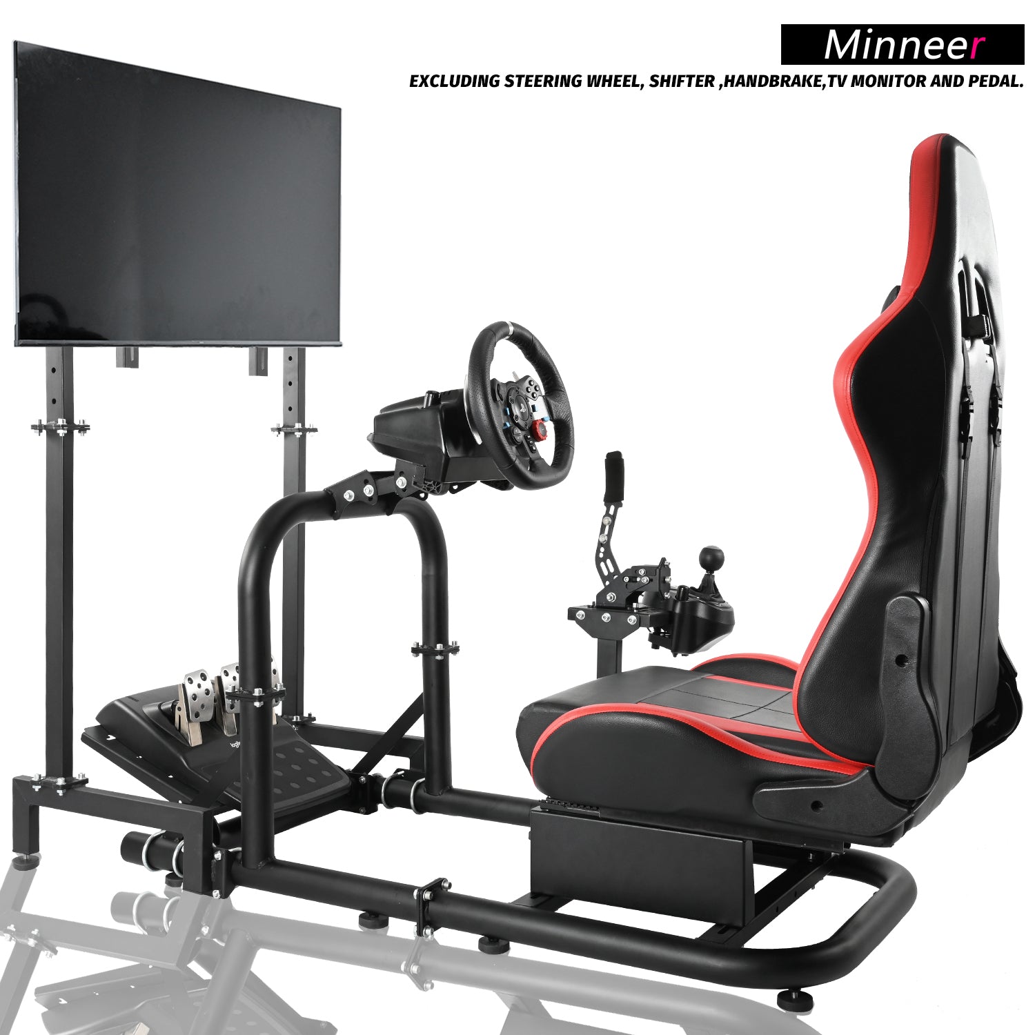 Minneer Racing Simulator Cockpit with Seat TV Stand Fit Logitech GPRO Fanatec CSL-DD