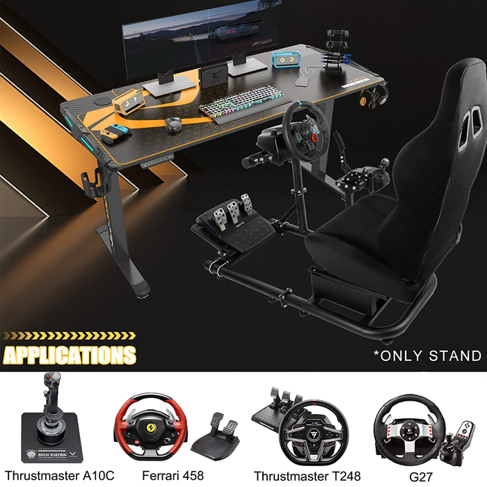 Minneer™ Driving Simulator Cockpit Fits for Logitech G25 G923 G920 Fanatec Thrustmaster Gaming Wheel Stand Single Arm Large Round Tube Game Accessories Steering Wheel Pedal Handbrake Not Included