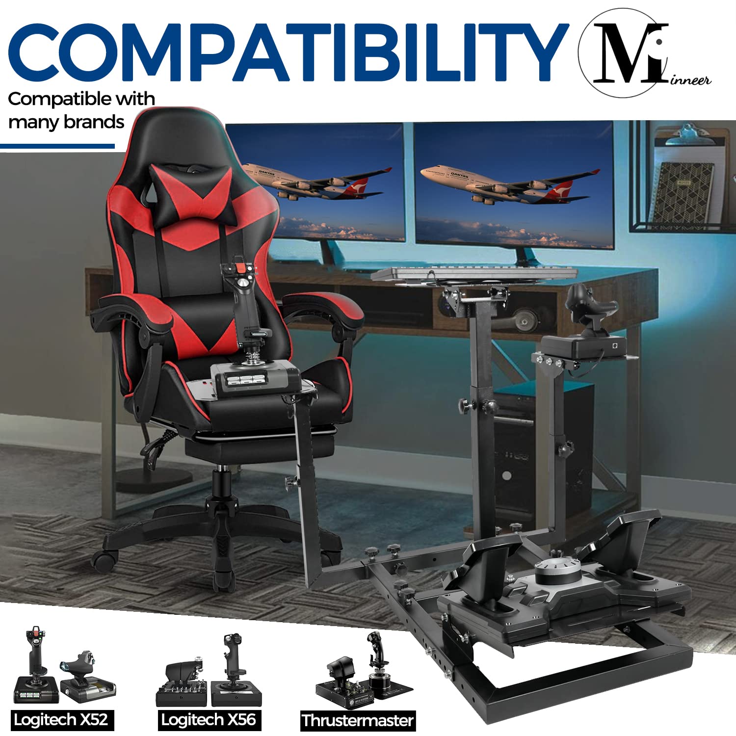 Minneer Flight Racing Sim Stand Fit Logitech X52 X56 Thrustmaster A10C HotasWarth