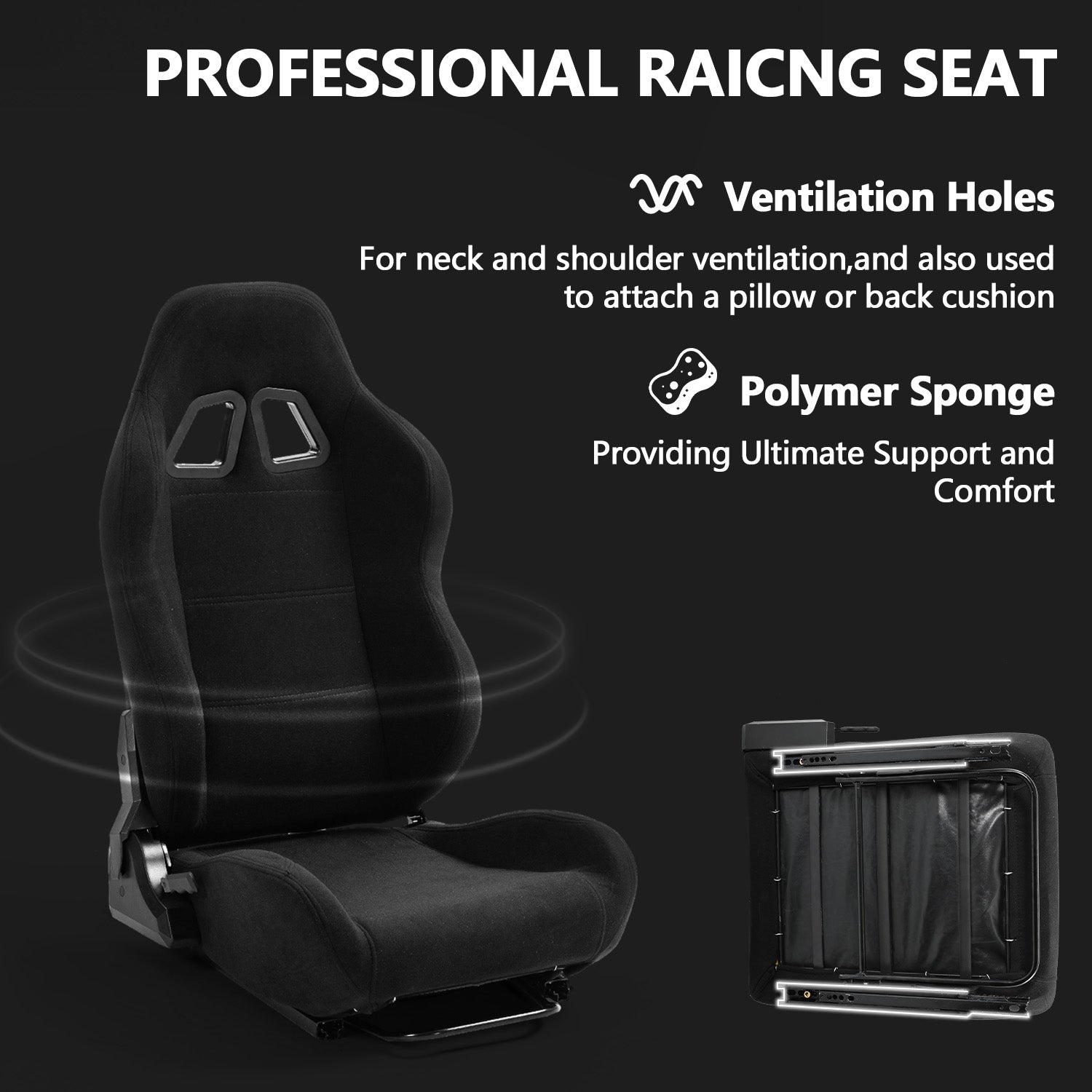 Minneer Racing Seat with Double Lock Slip for Racing Wheel Stand with Installed Parts