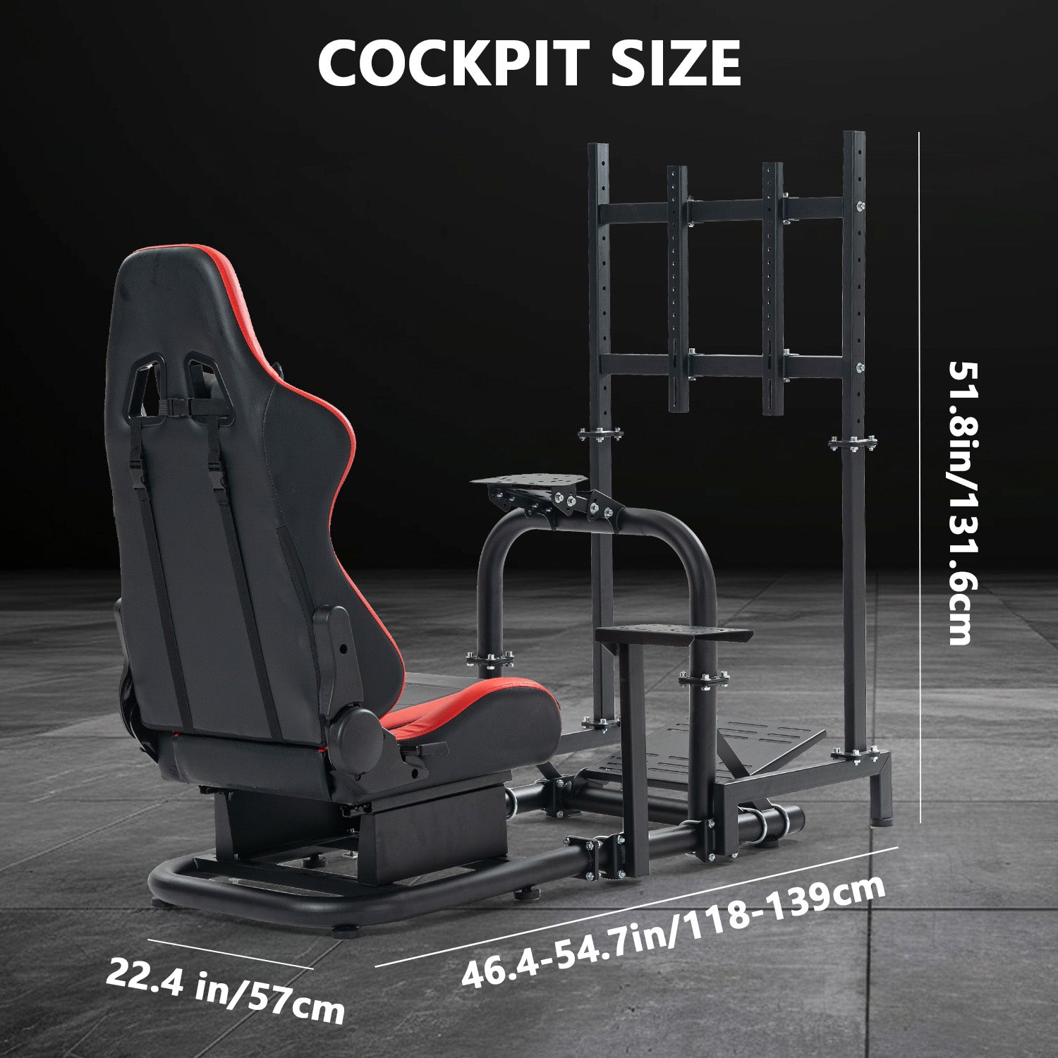 Minneer Racing Simulator Cockpit with Red Seat & TV Stand Fit Logitech GPRO Fanatec CSL-DD