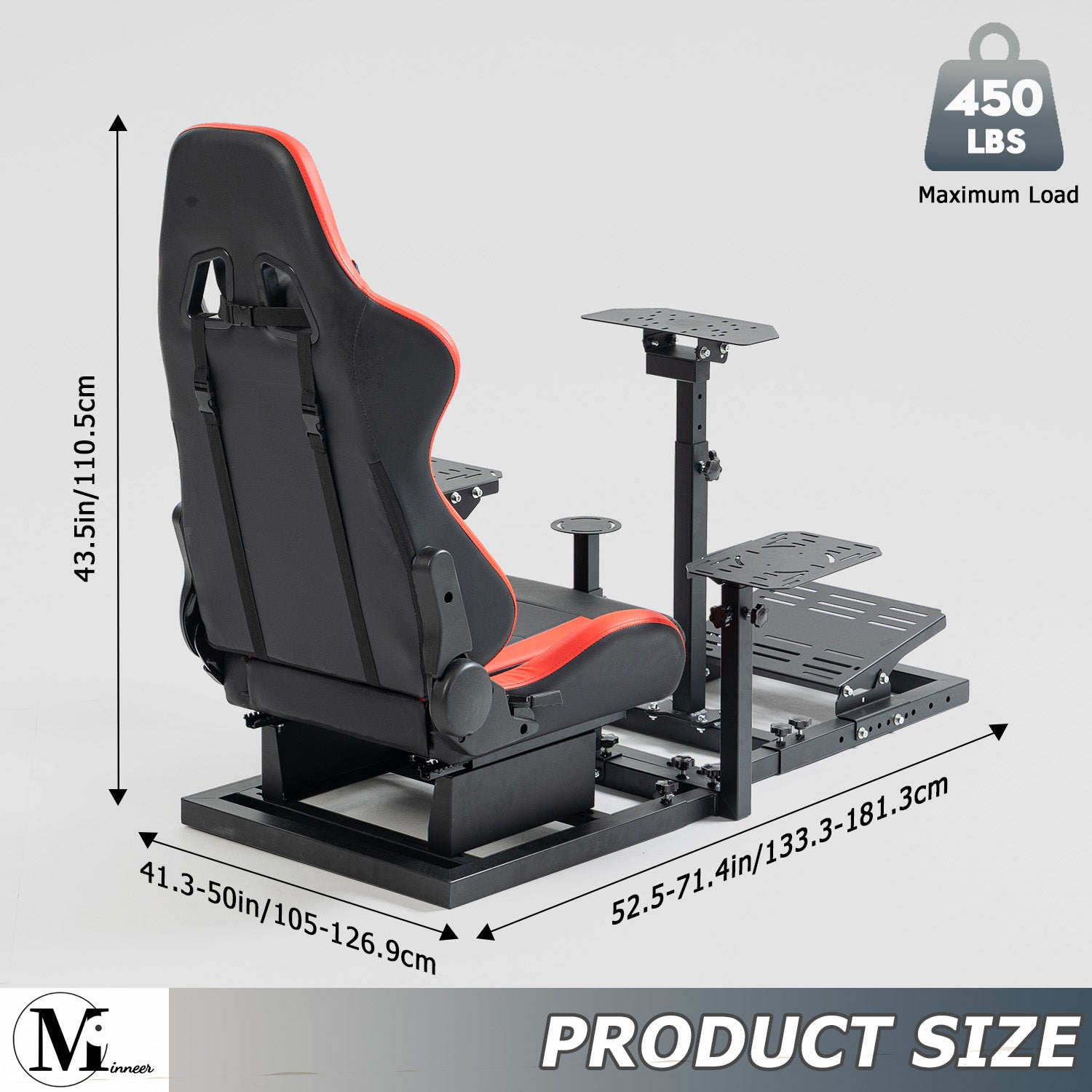 Minneer New Flight Racing Simulator Cockpit with Red Seat Fit Logitech Fanatec CSL-DD