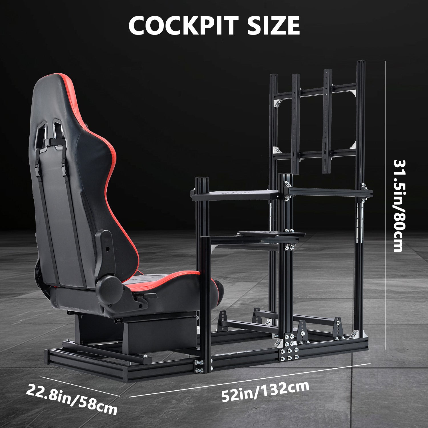Minneer 3060 Racing Simulator Cockpit with Red Seat & TV Stand Fit for Logitech,Not Include Wheel Pedal and Shift Lever