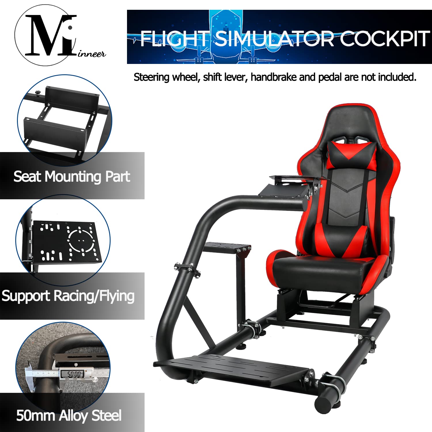 Minneer Sim Racing Cockpit with Seat Fit Logitech G29 G920 G923 Thrustmaster T300RS